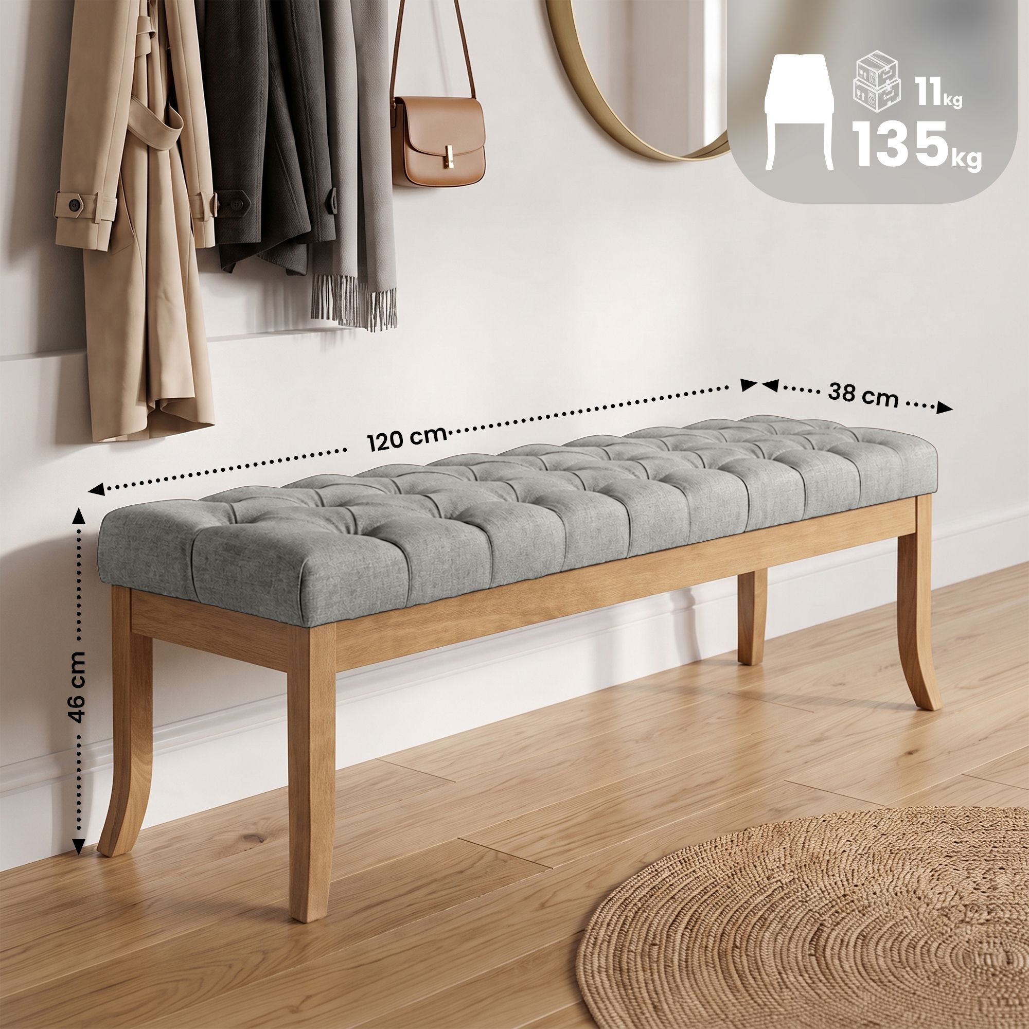 Panca Ramses in tessuto con struttura in legno chiaro