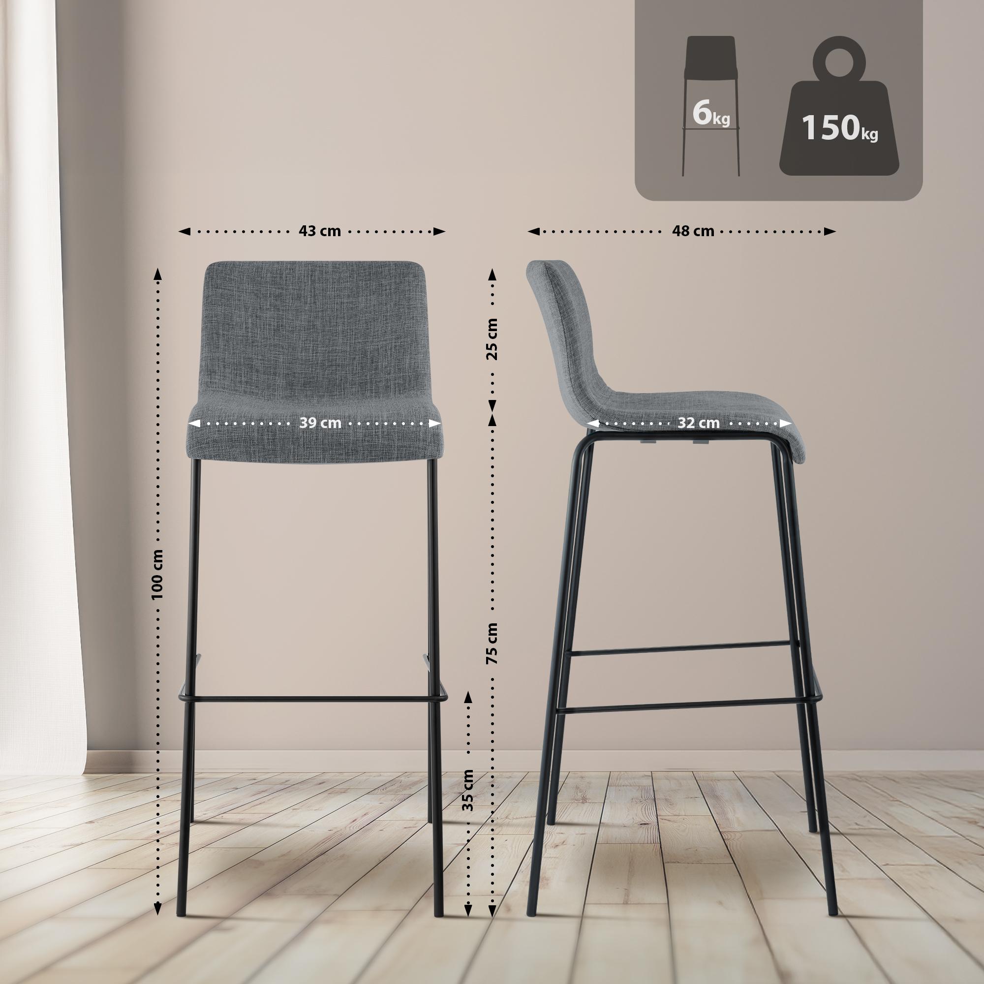 Set da 2 sgabelli da bar Hover in tessuto con base a 4 gambe