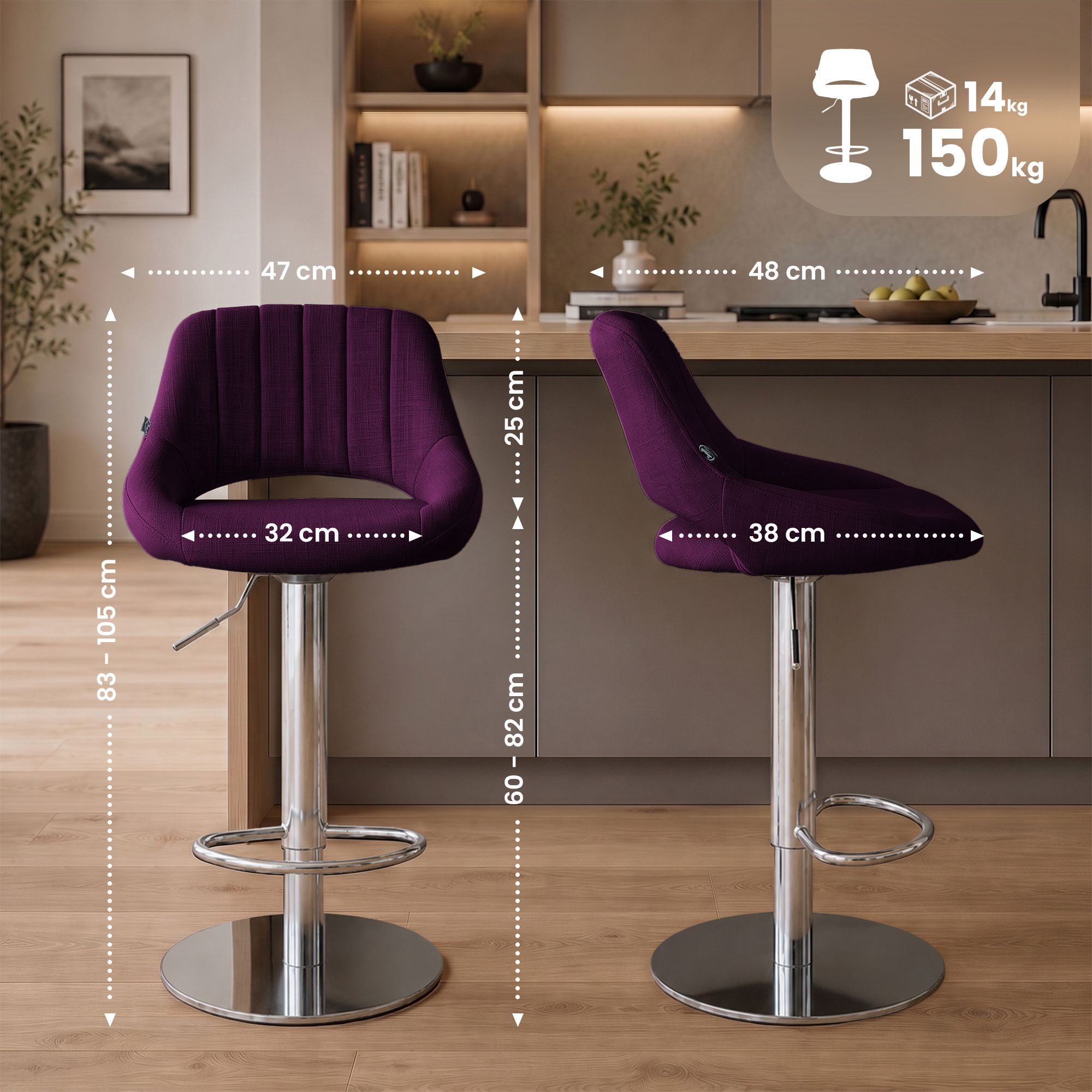 Set di 2 sgabelli da bar Milet cromati con base extra pesante