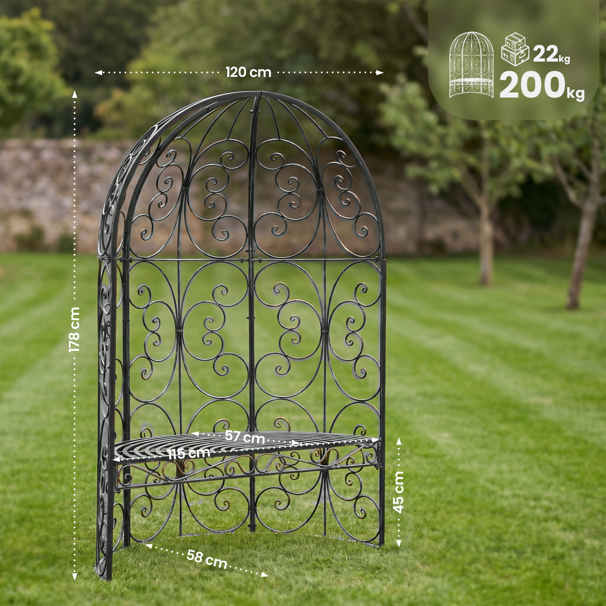 Gazebo semicircolare Rosie con panca