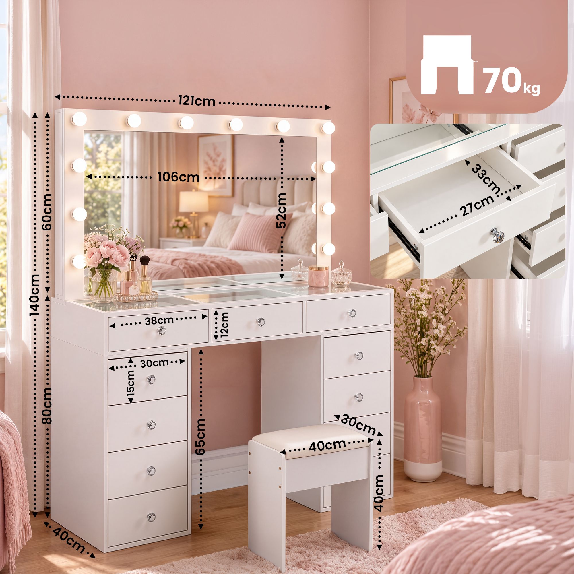 Tavolo da trucco Arelia con sgabello