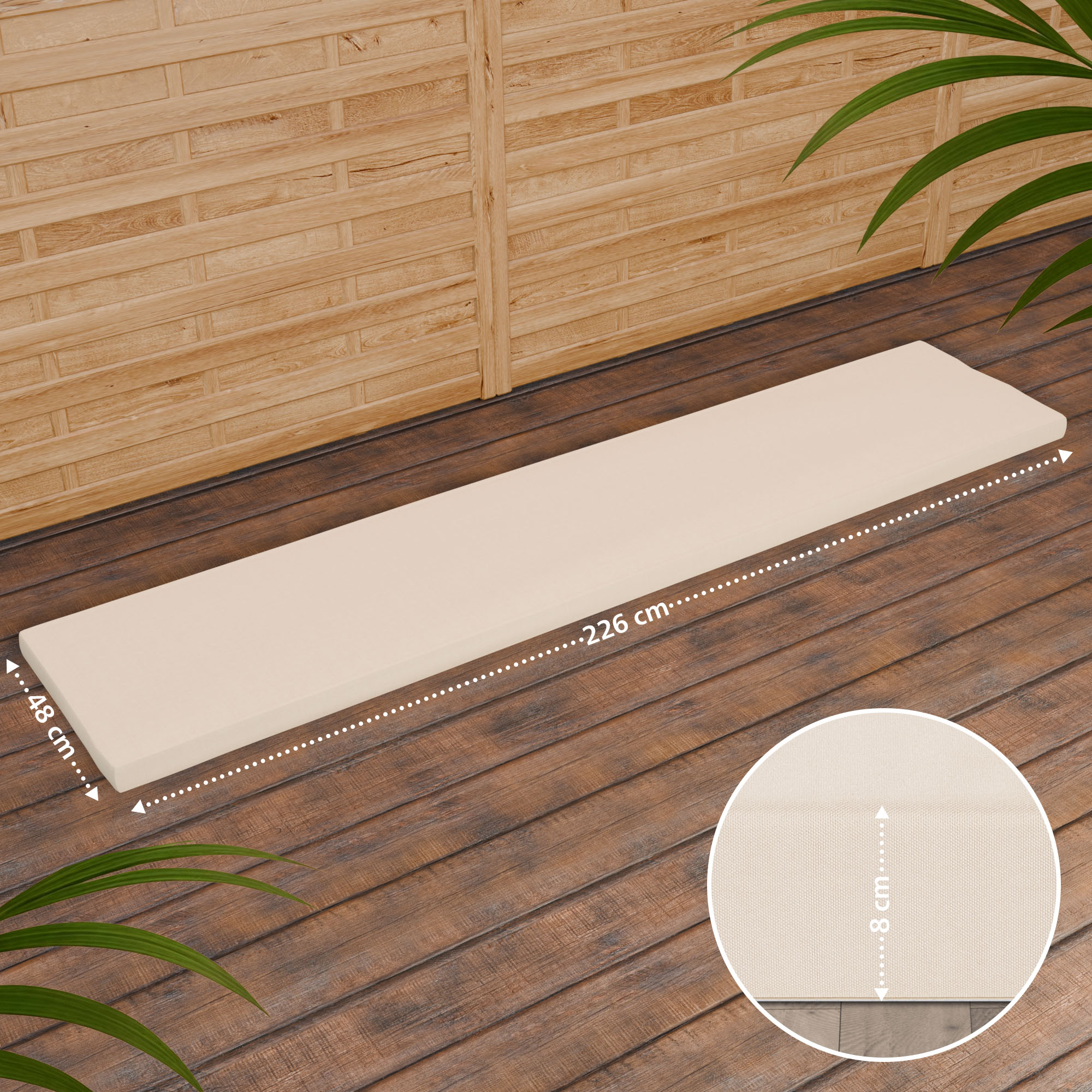 Panca da Giardino in Legno Teak Daxon con Cuscino per Seduta