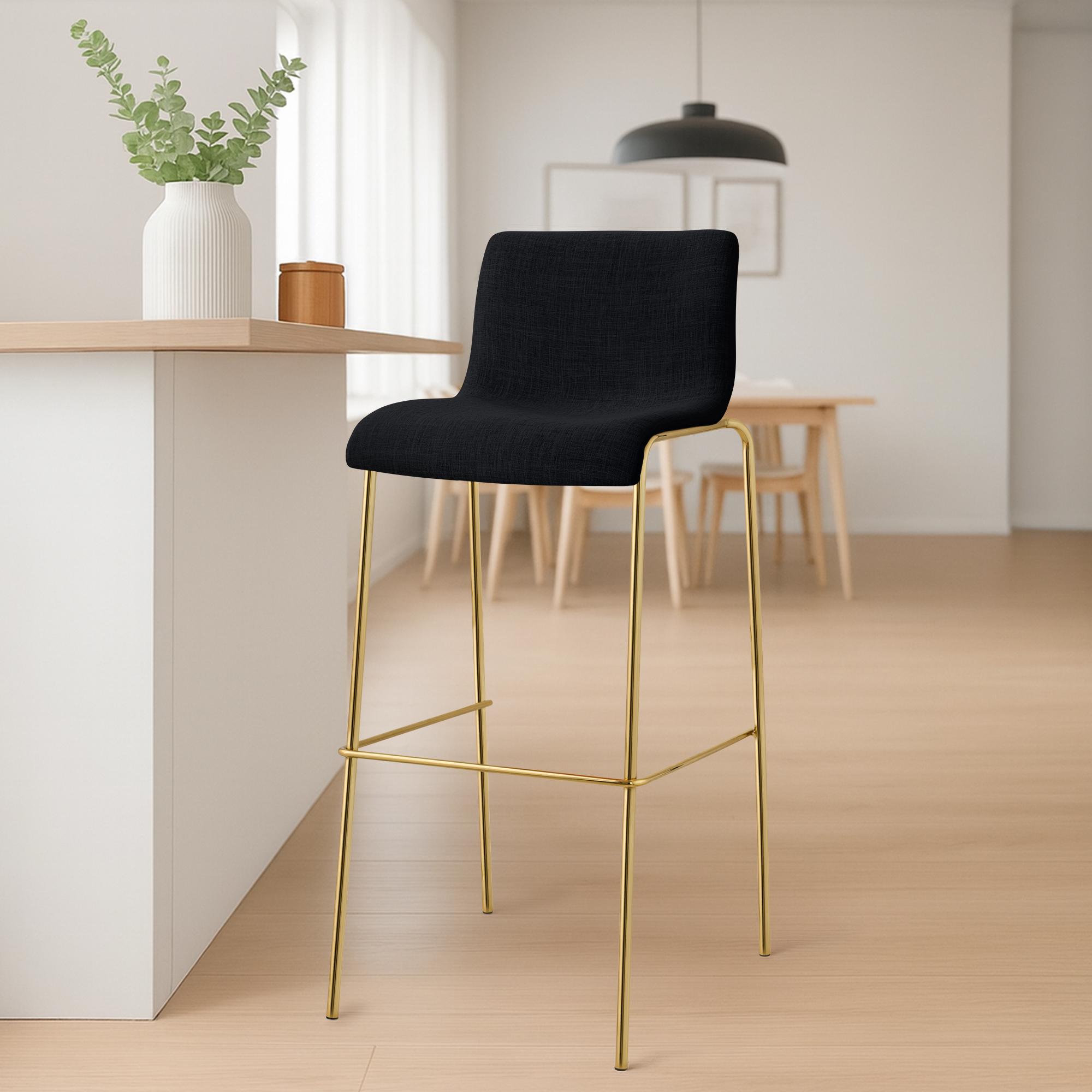 Set 2 Sgabelli Bar Hover in Tessuto, Gambe Effetto Oro