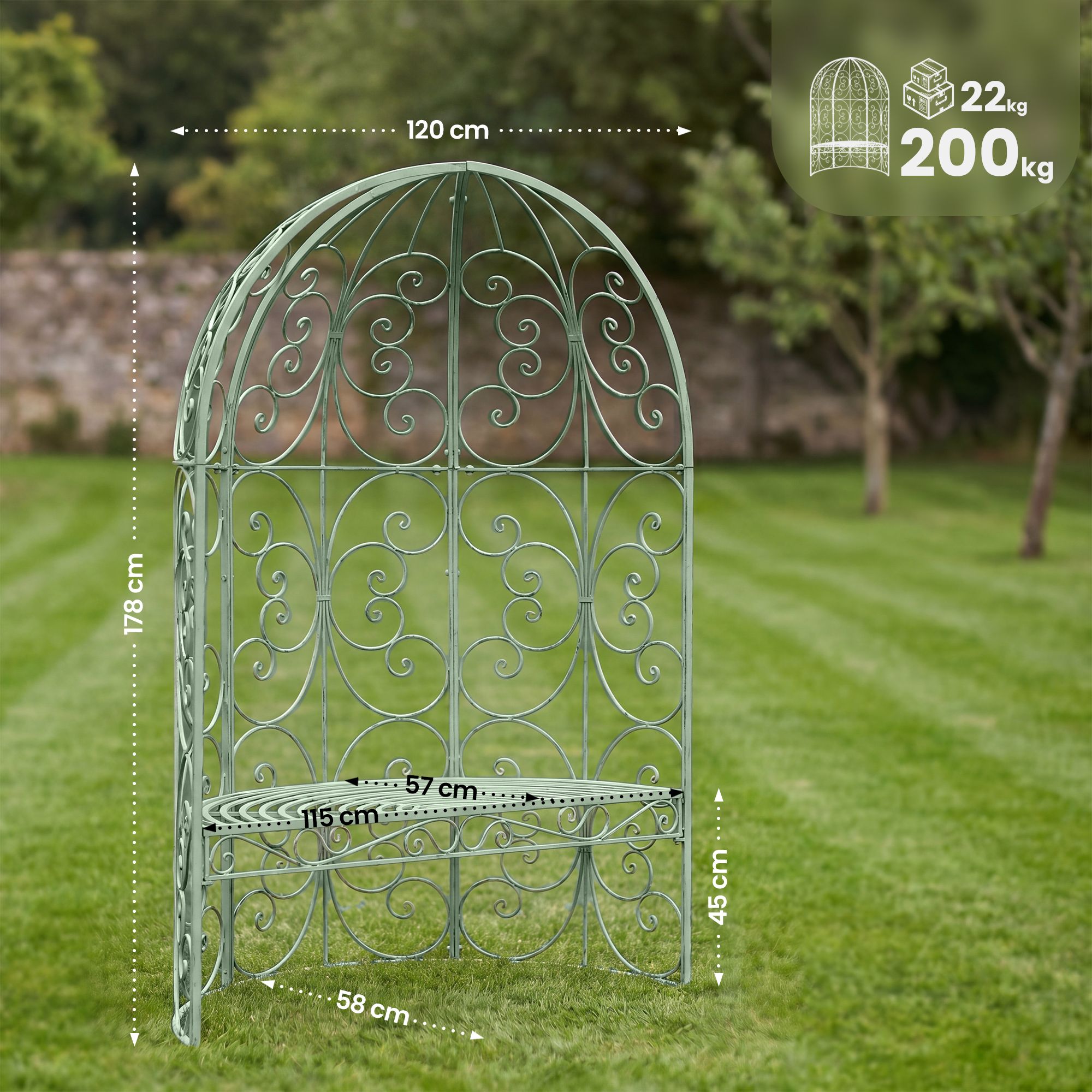 Gazebo semicircolare Rosie con panca