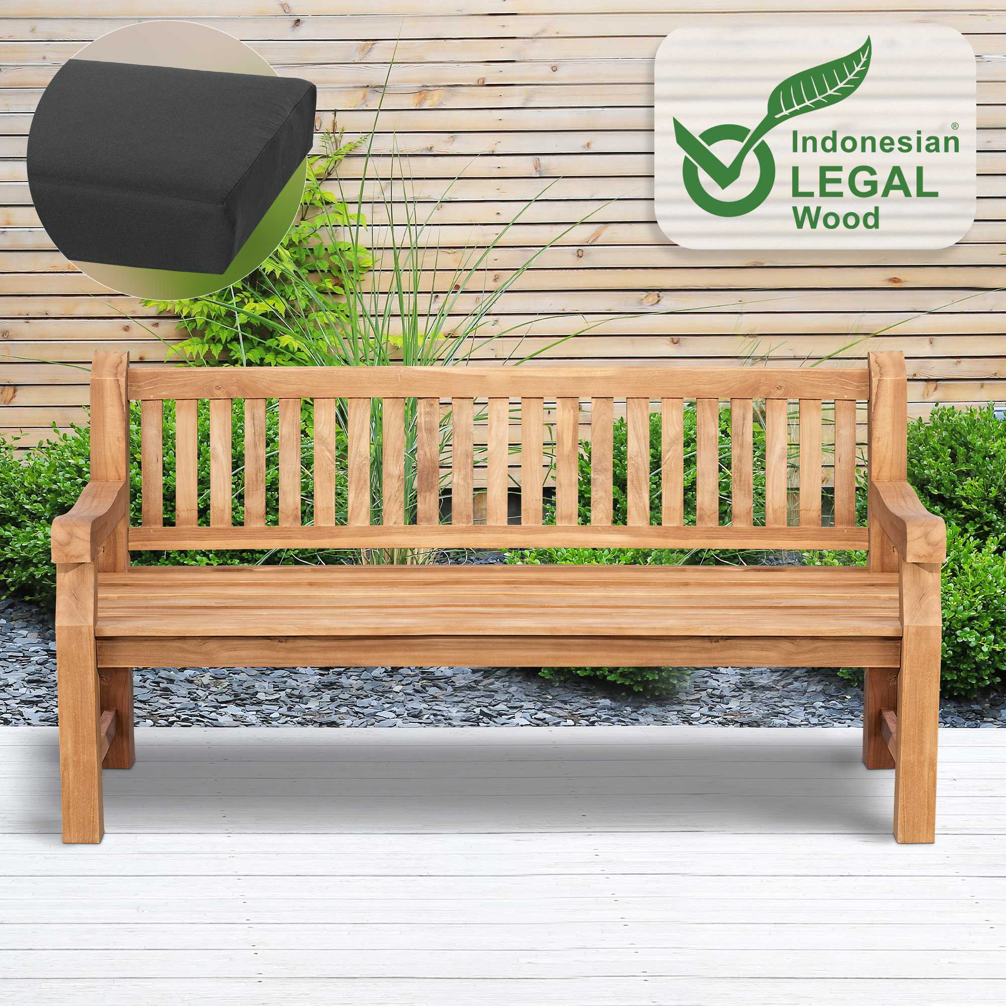 Panca da Giardino in Legno Teak Daxon con Cuscino per Seduta