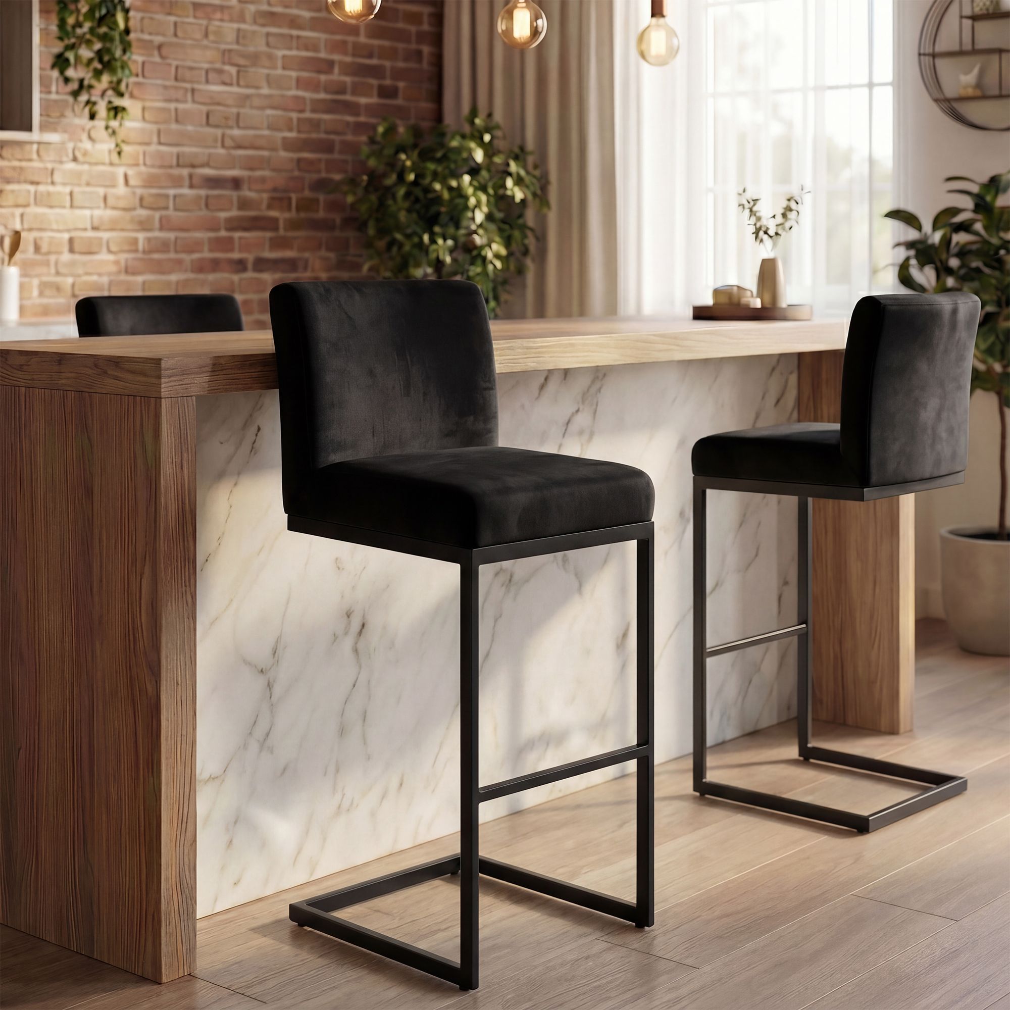 Set di 2 sgabelli da bar Hopewell in velluto