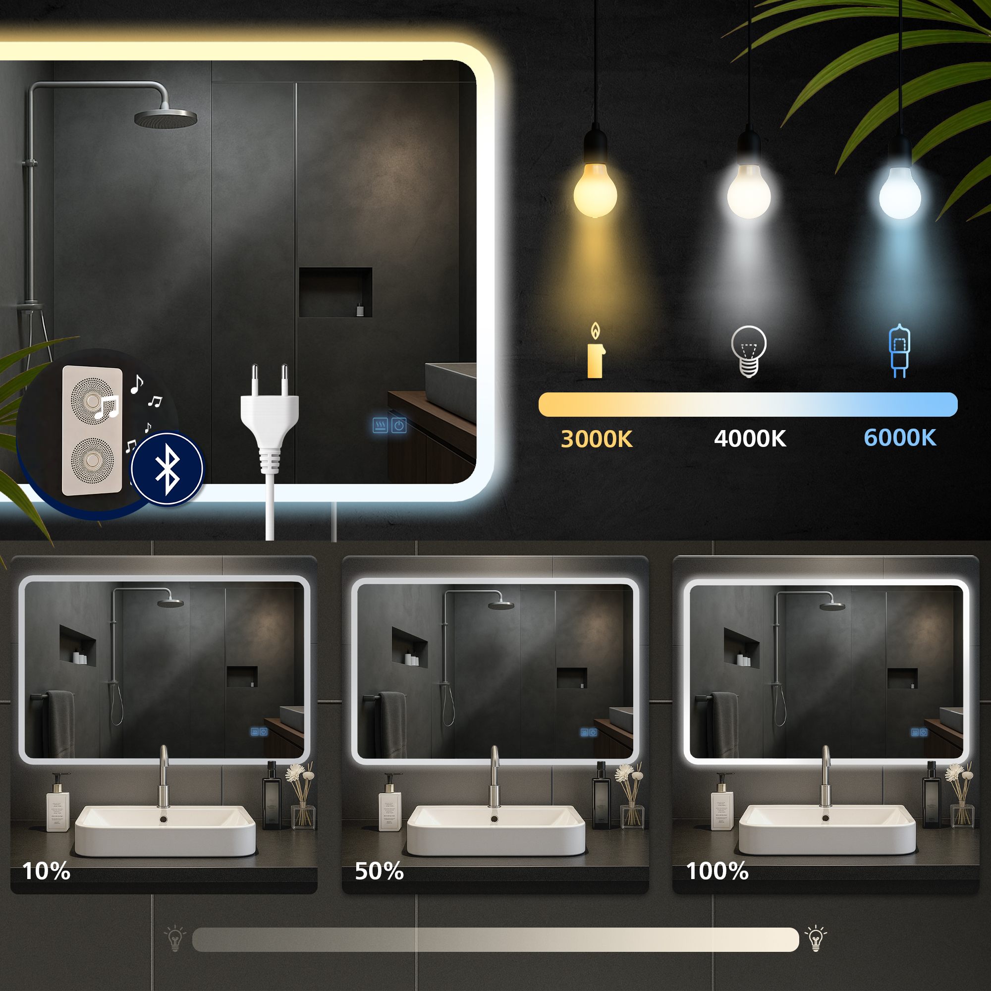 Specchio da bagno Jericho con Bluetooth