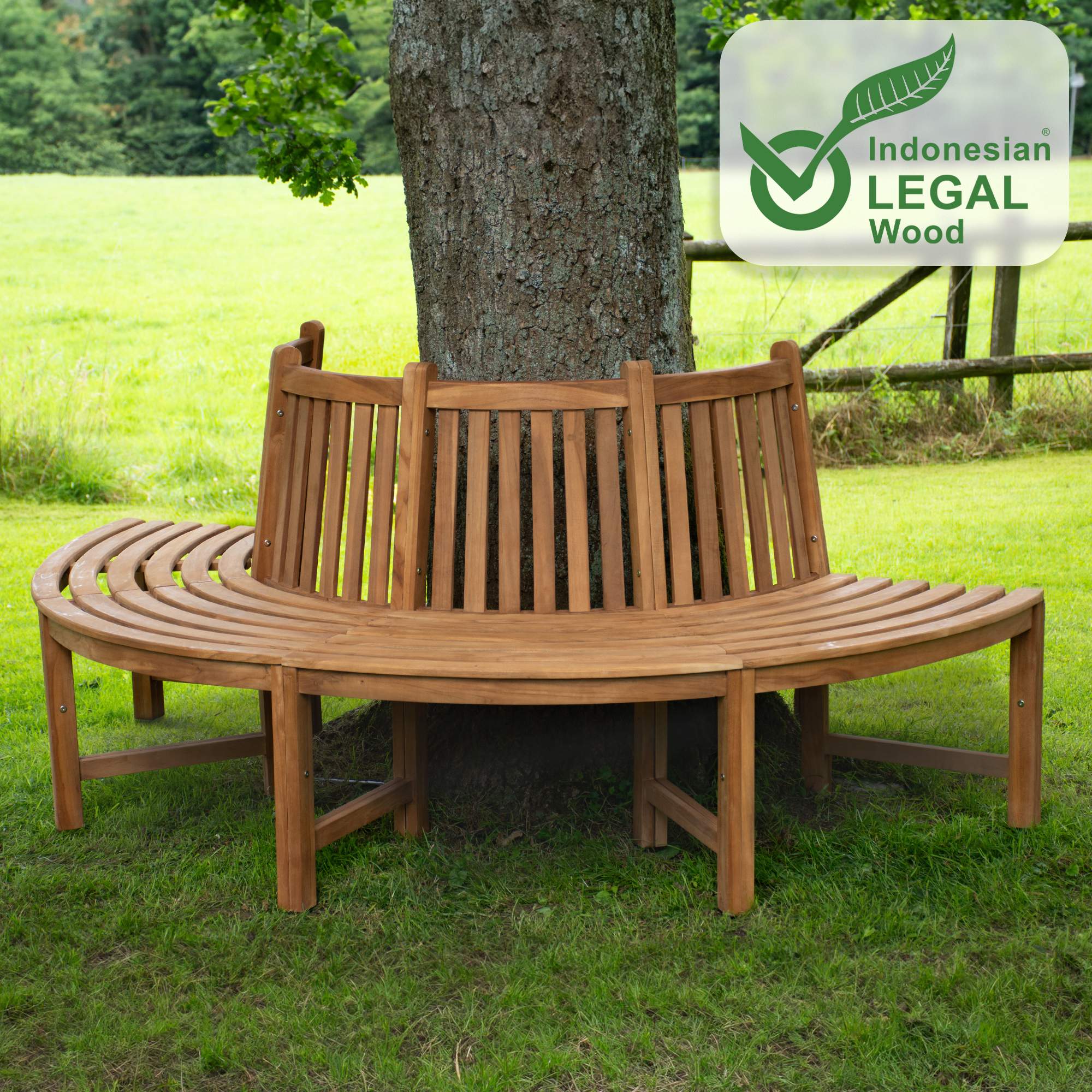 180° Panca per albero Male con schienale in teak