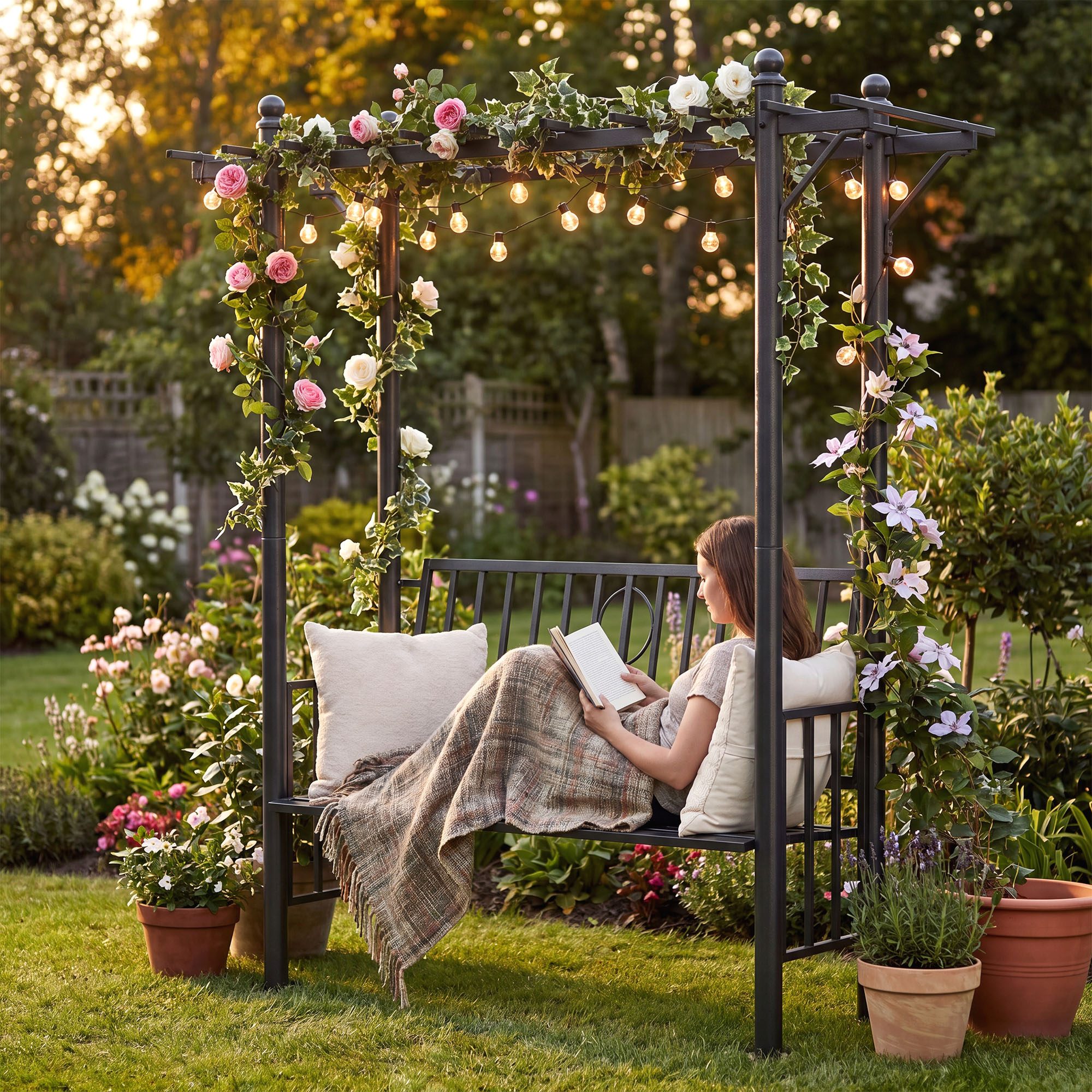 Arco per rose con panchina Luvio