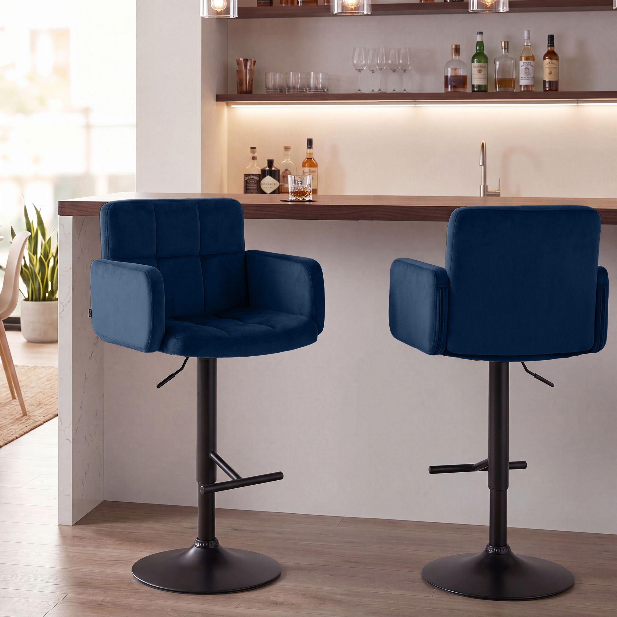 Set di 2 sgabelli da bar Los Angeles in velluto
