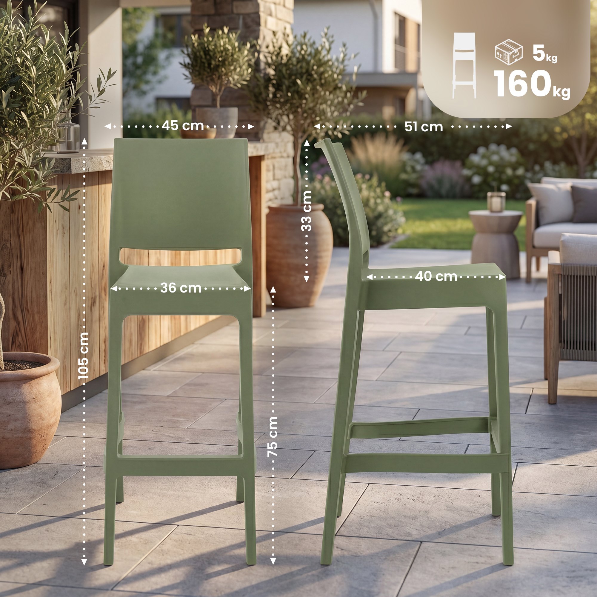 Set da 4 sgabelli da bar Maya in plastica