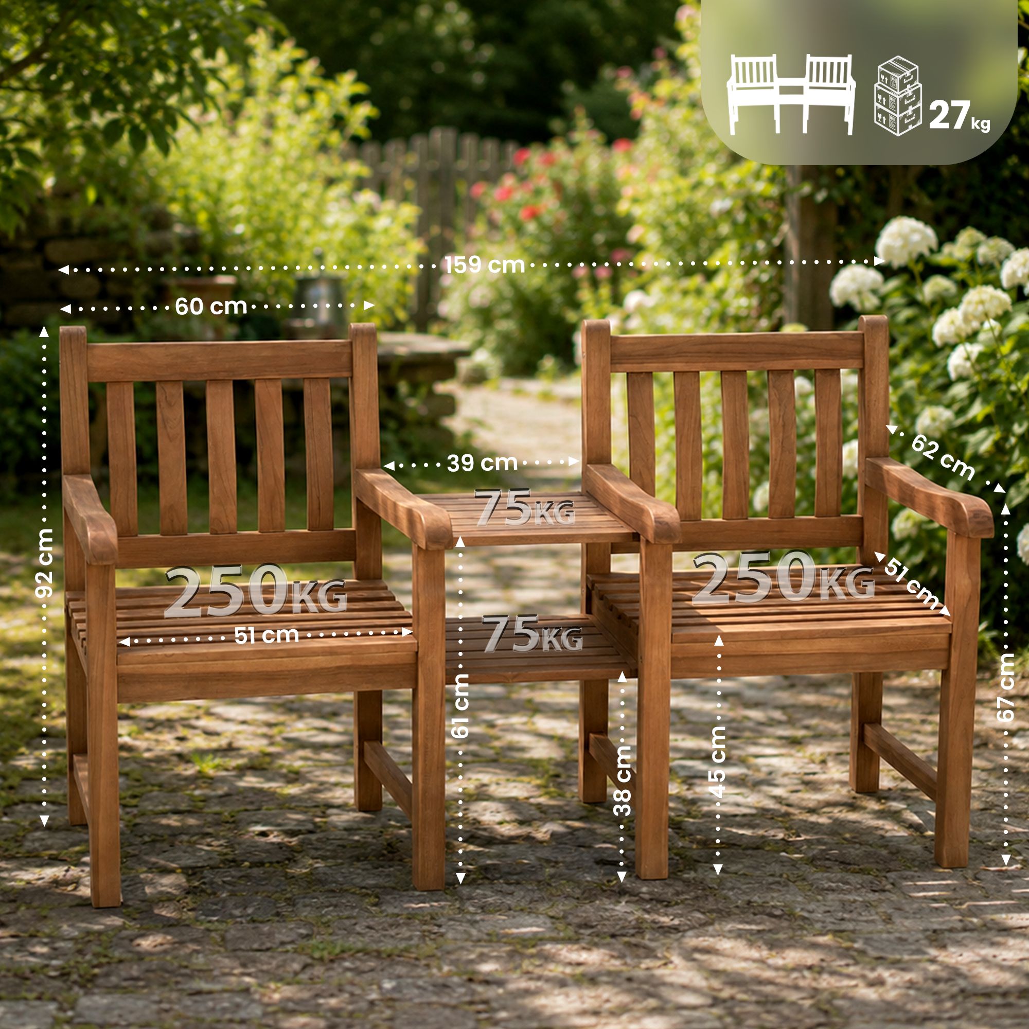 Panca in teak Briony con tavolino