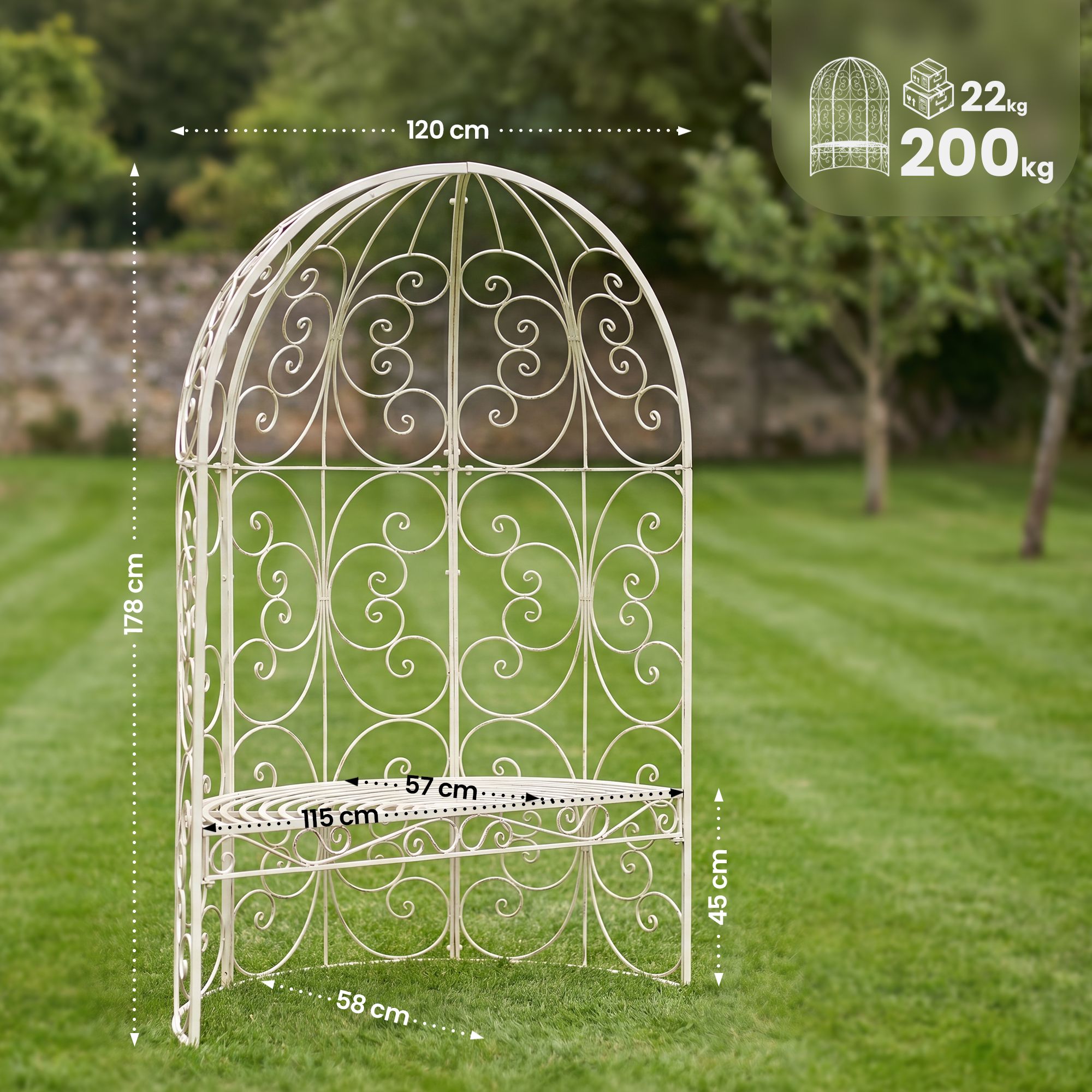 Gazebo semicircolare Rosie con panca