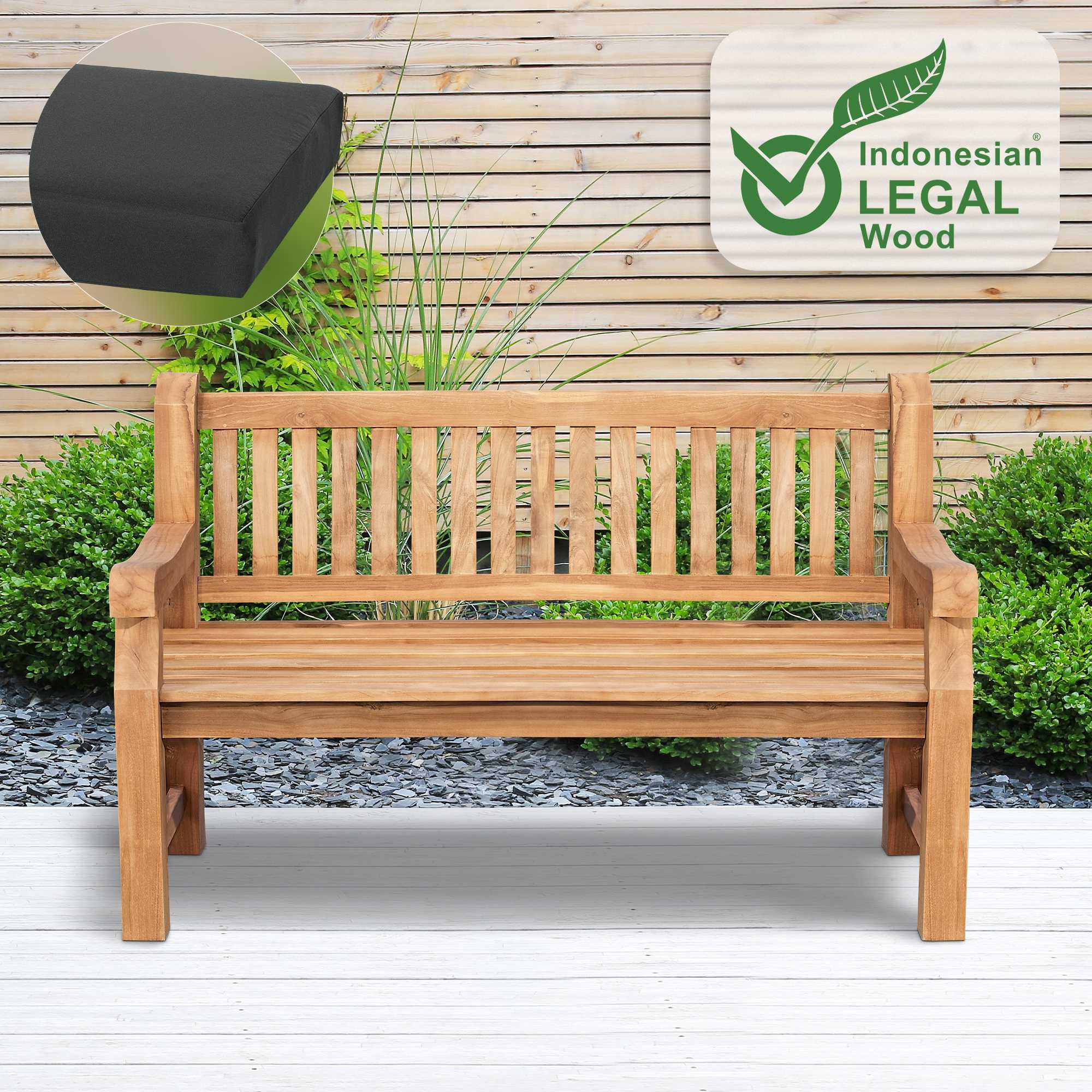 Panca da Giardino in Legno Teak Daxon con Cuscino per Seduta