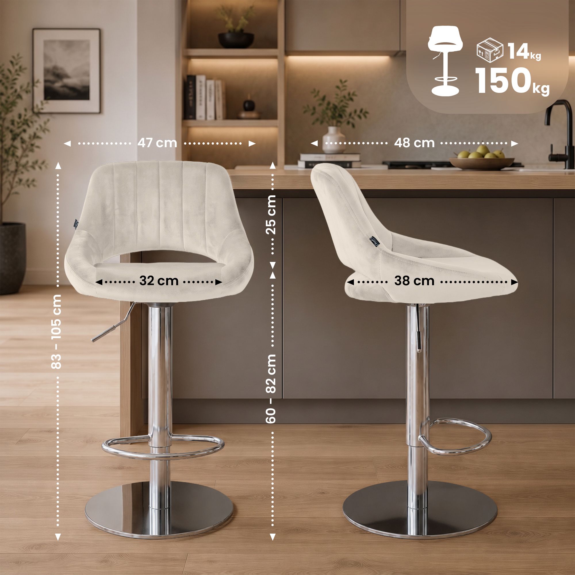Sgabello da bar Milet con struttura stabile cromata