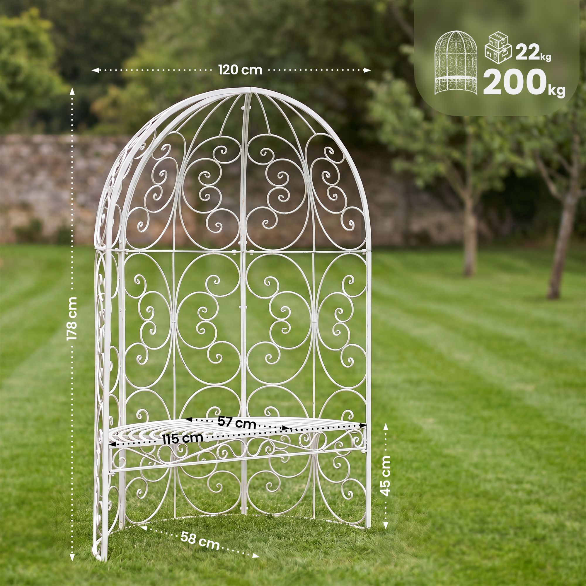 Gazebo semicircolare Rosie con panca