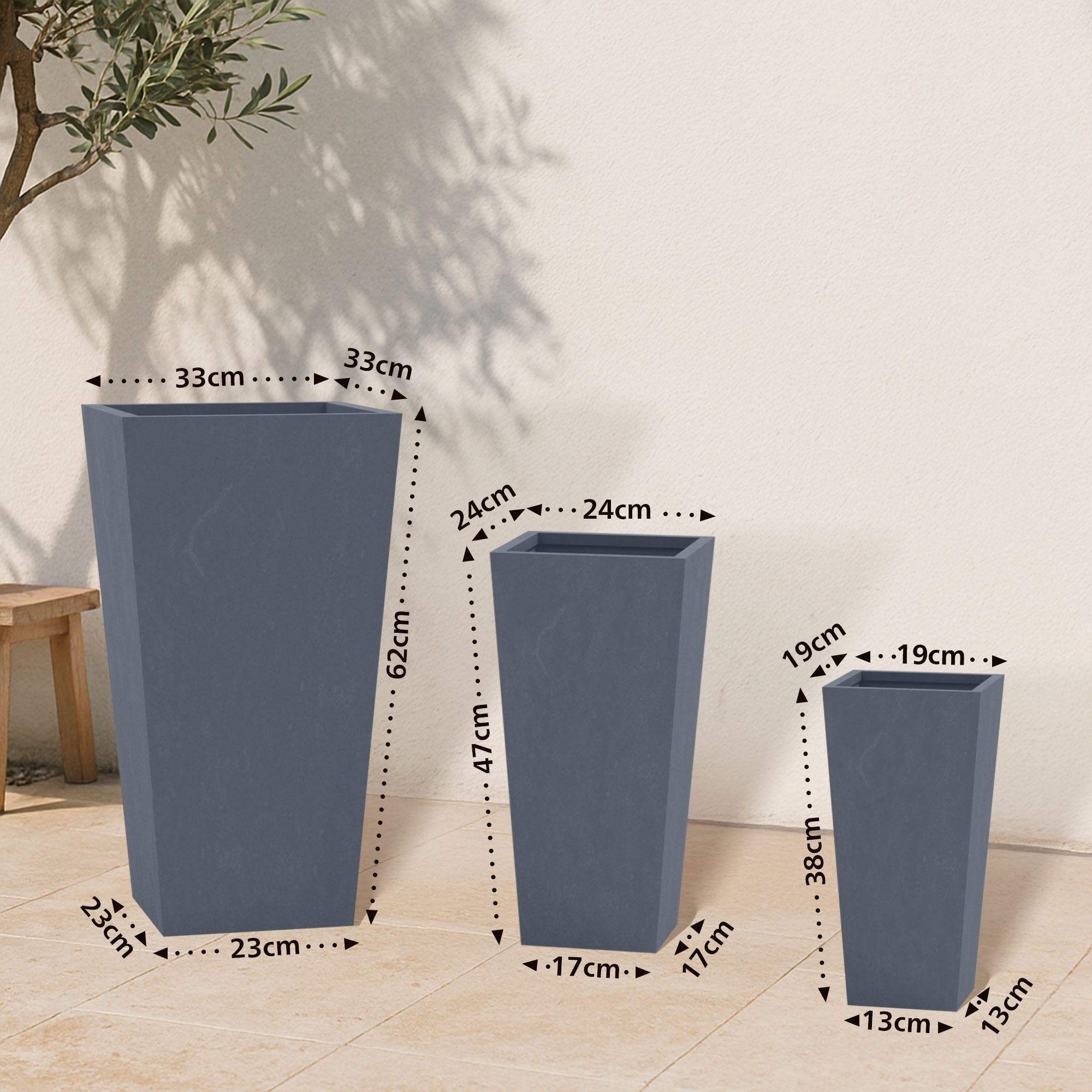 Set di 3 fioriere quadrate 2