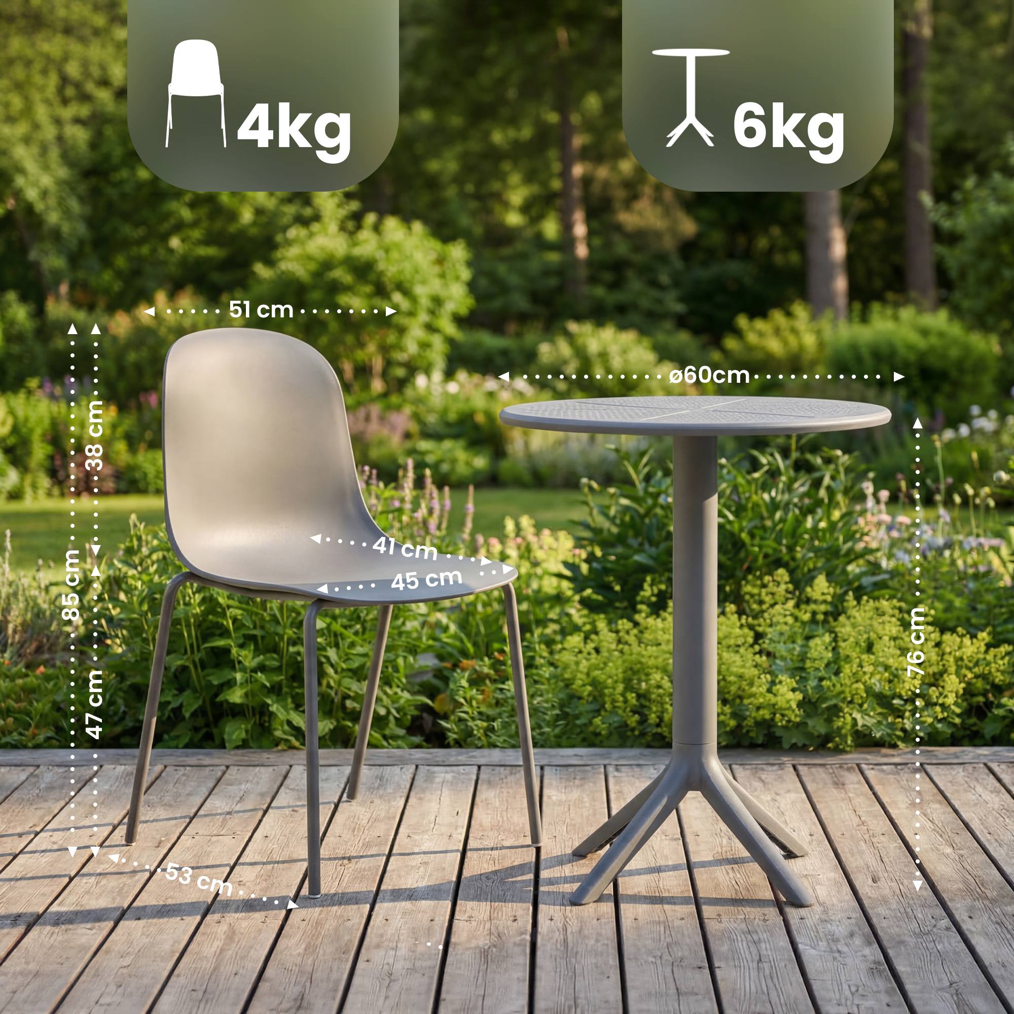 Set da giardino Torin con 2 sedie