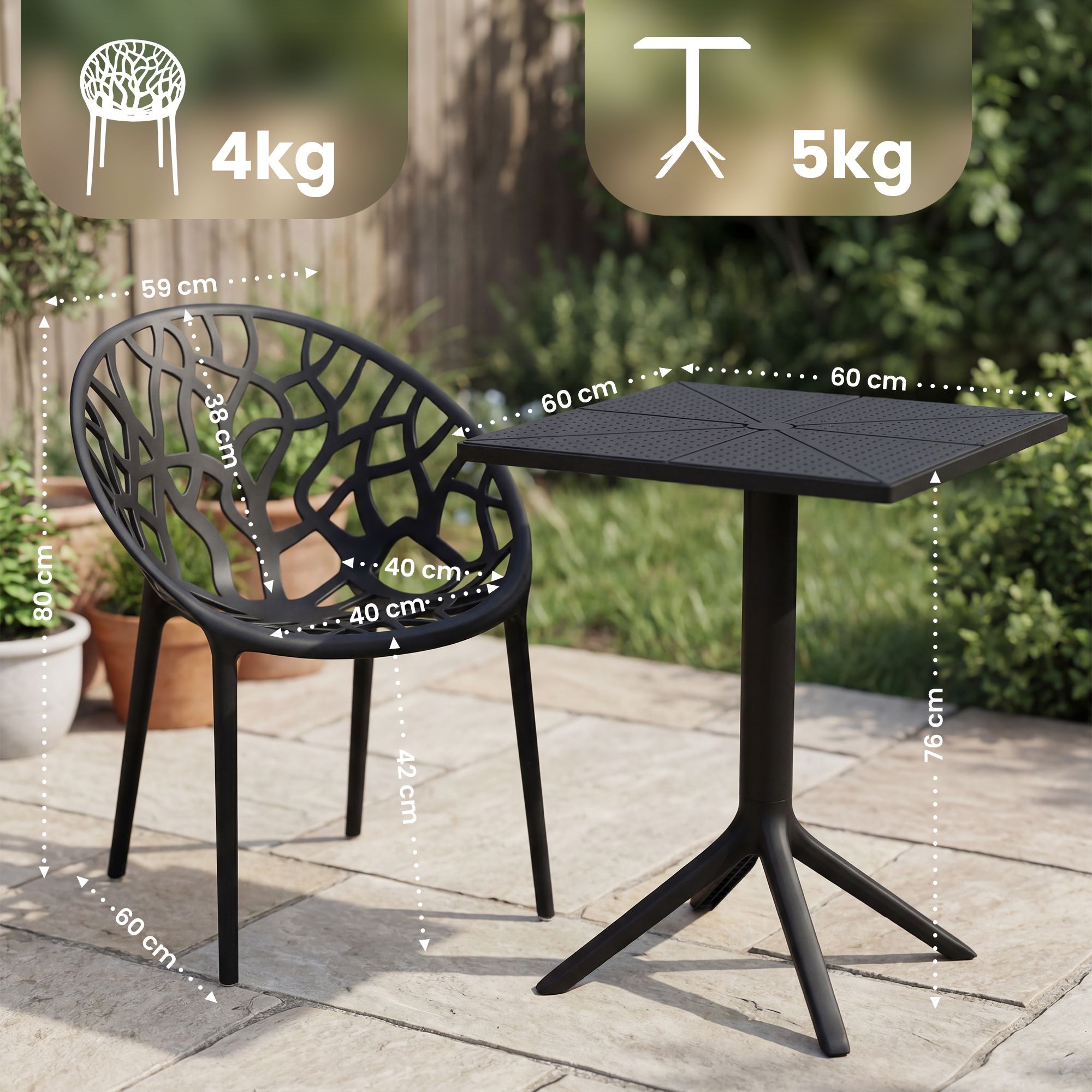 Set da giardino Neriva con 4 sedie
