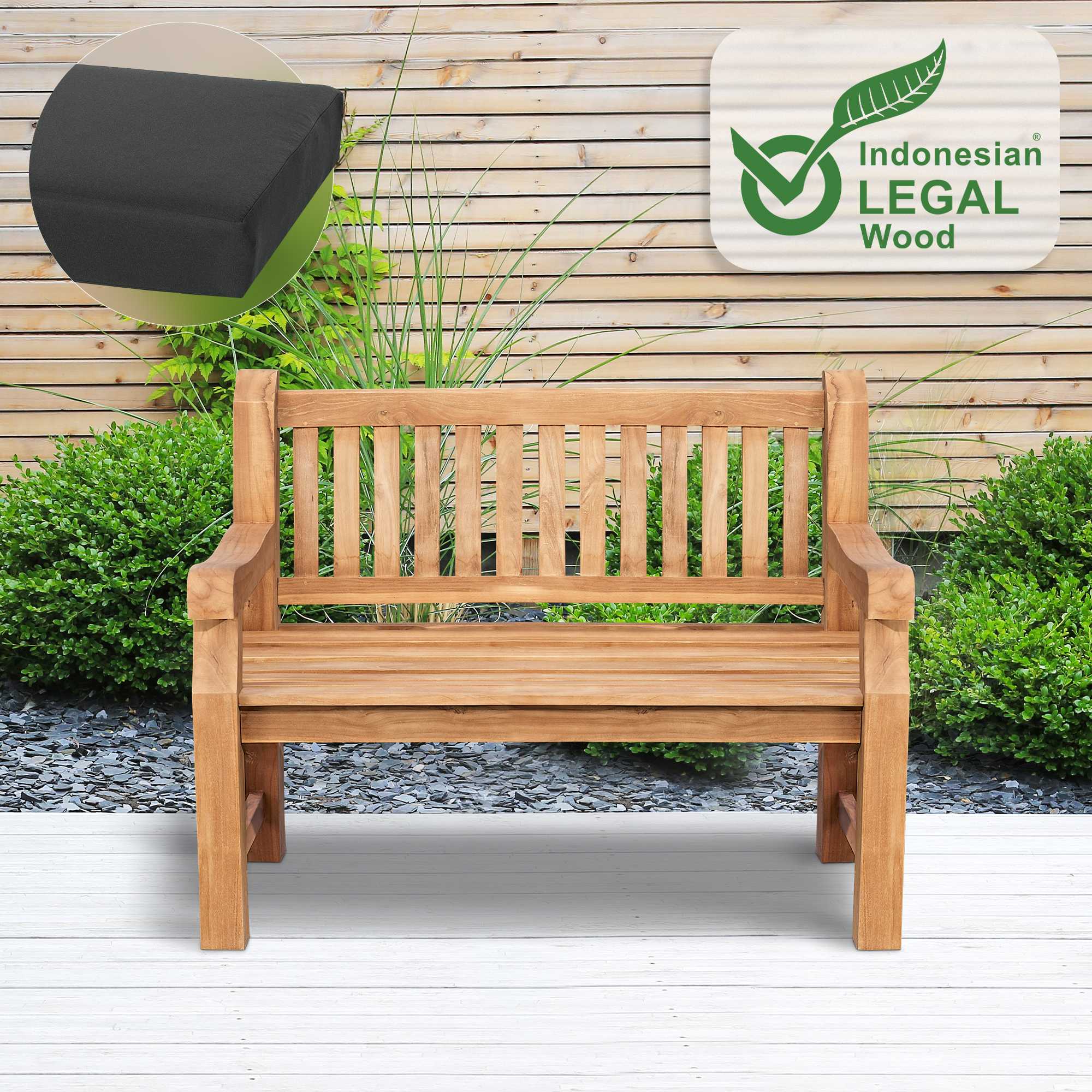 Panca da Giardino in Legno Teak Daxon con Cuscino per Seduta