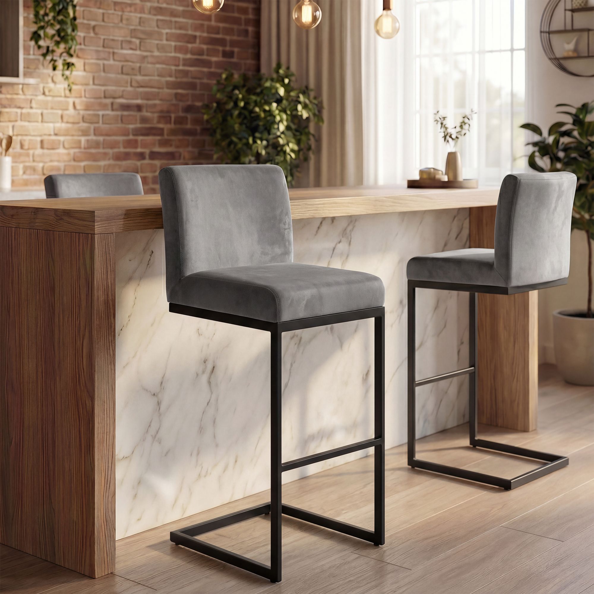Set di 2 sgabelli da bar Hopewell in velluto