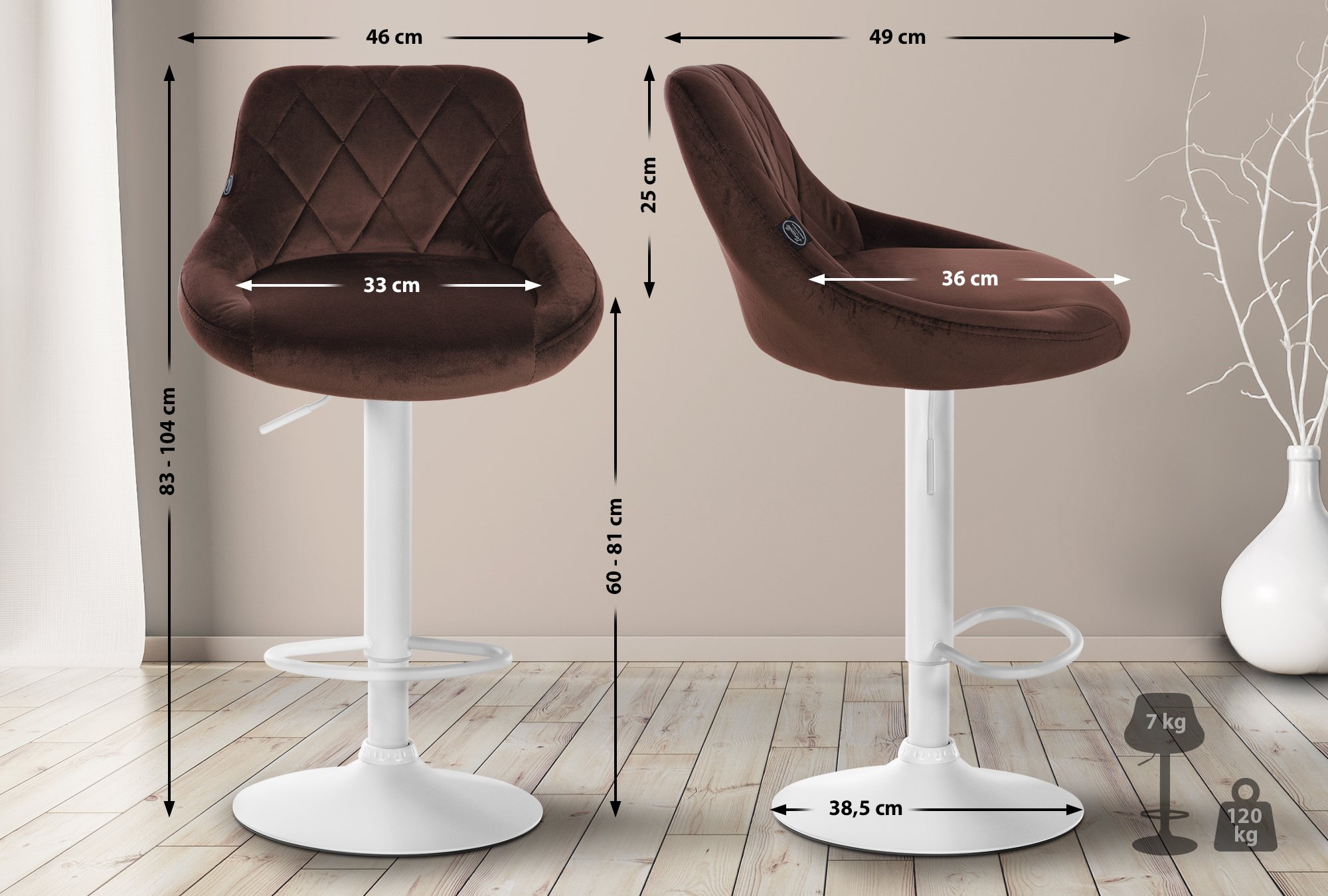 Set di 2 sgabelli da bar Lazio Velvet