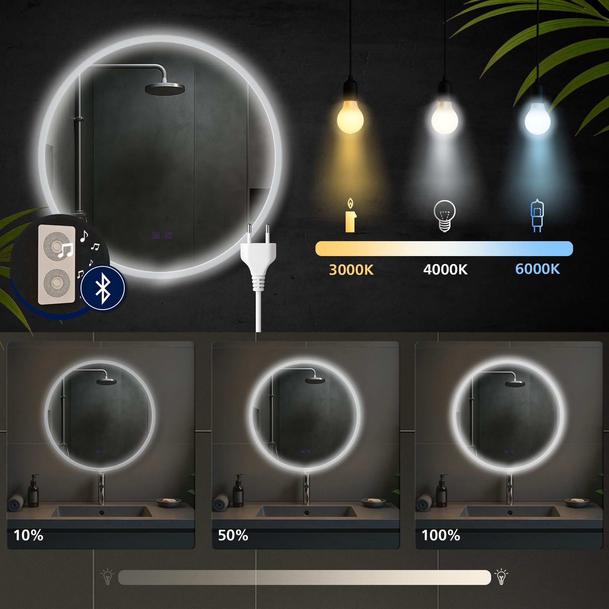 Specchio da bagno Laconia con Bluetooth