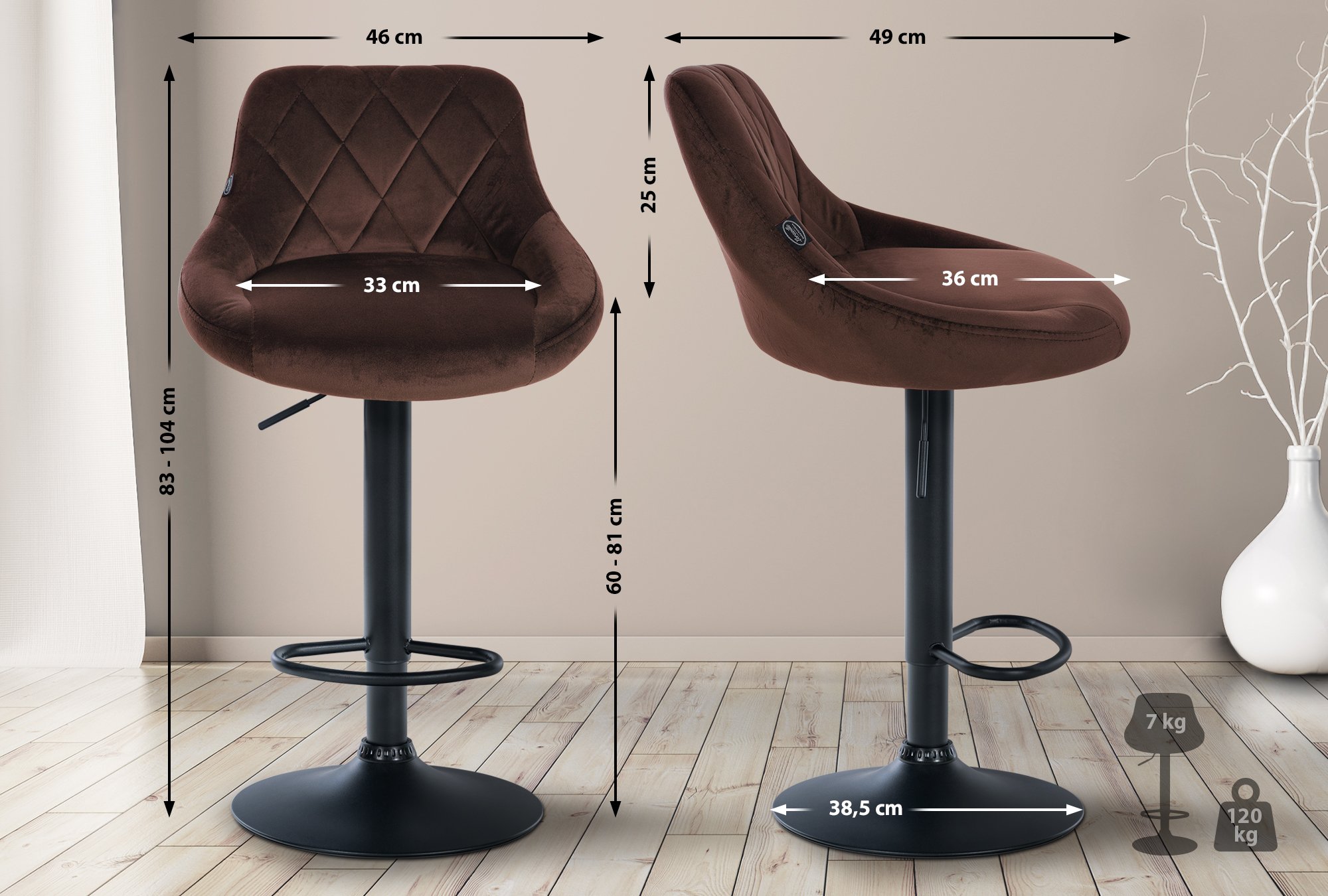Set di 2 sgabelli da bar Lazio Velvet