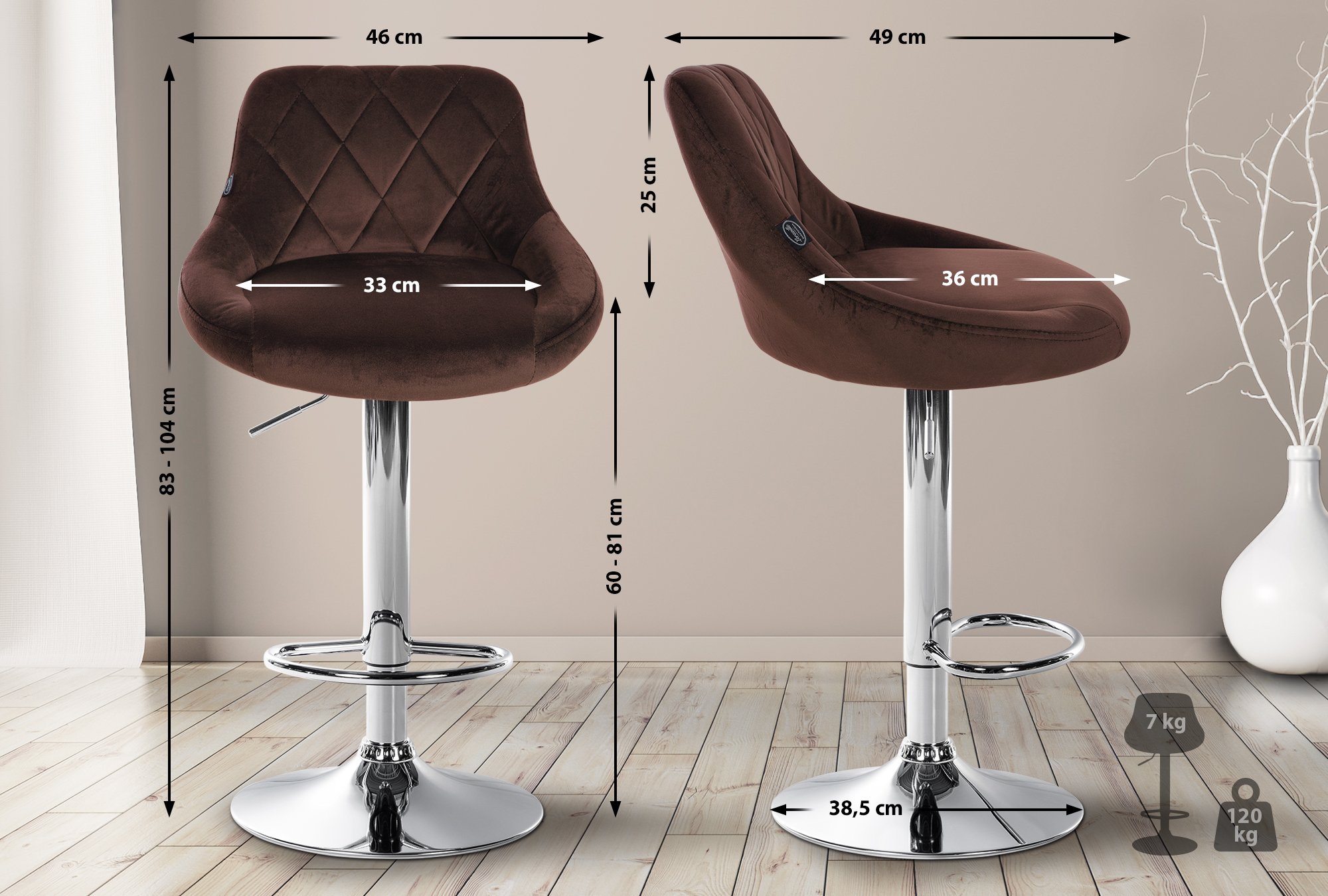Set di 2 sgabelli da bar Lazio Velvet