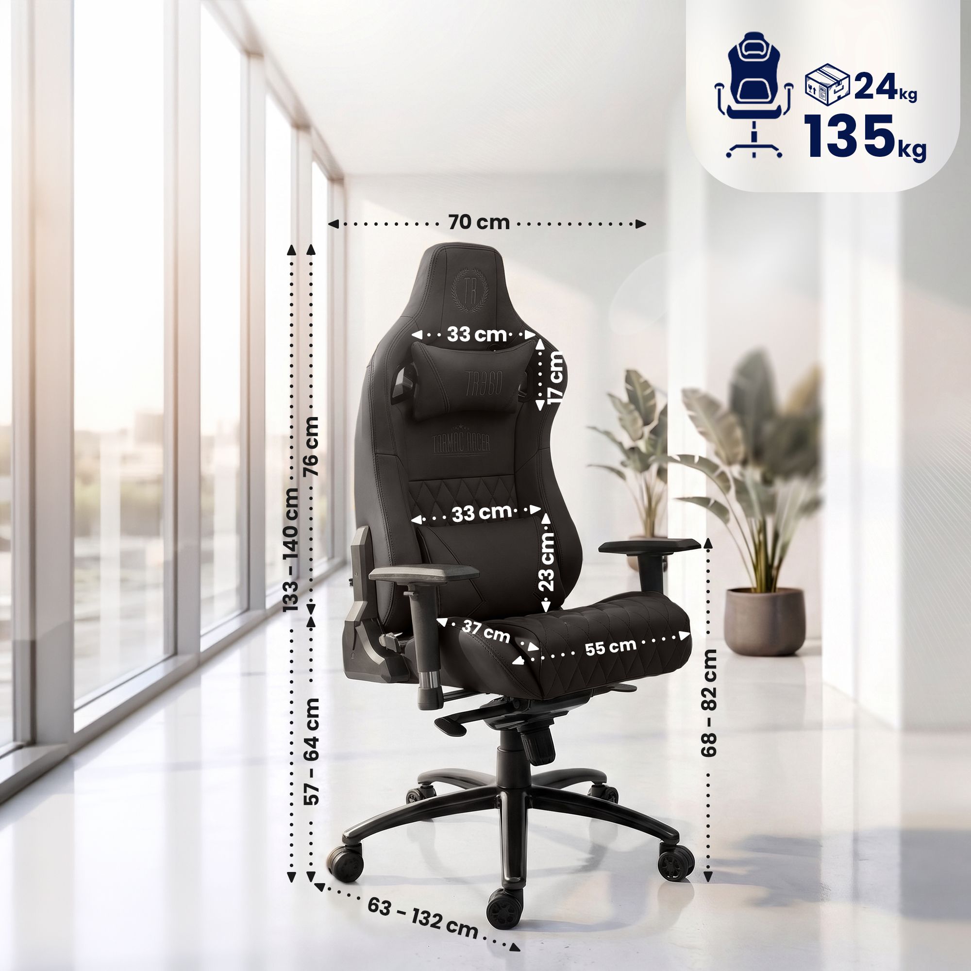 Sedia da ufficio Keren con rivestimento in vera pelle