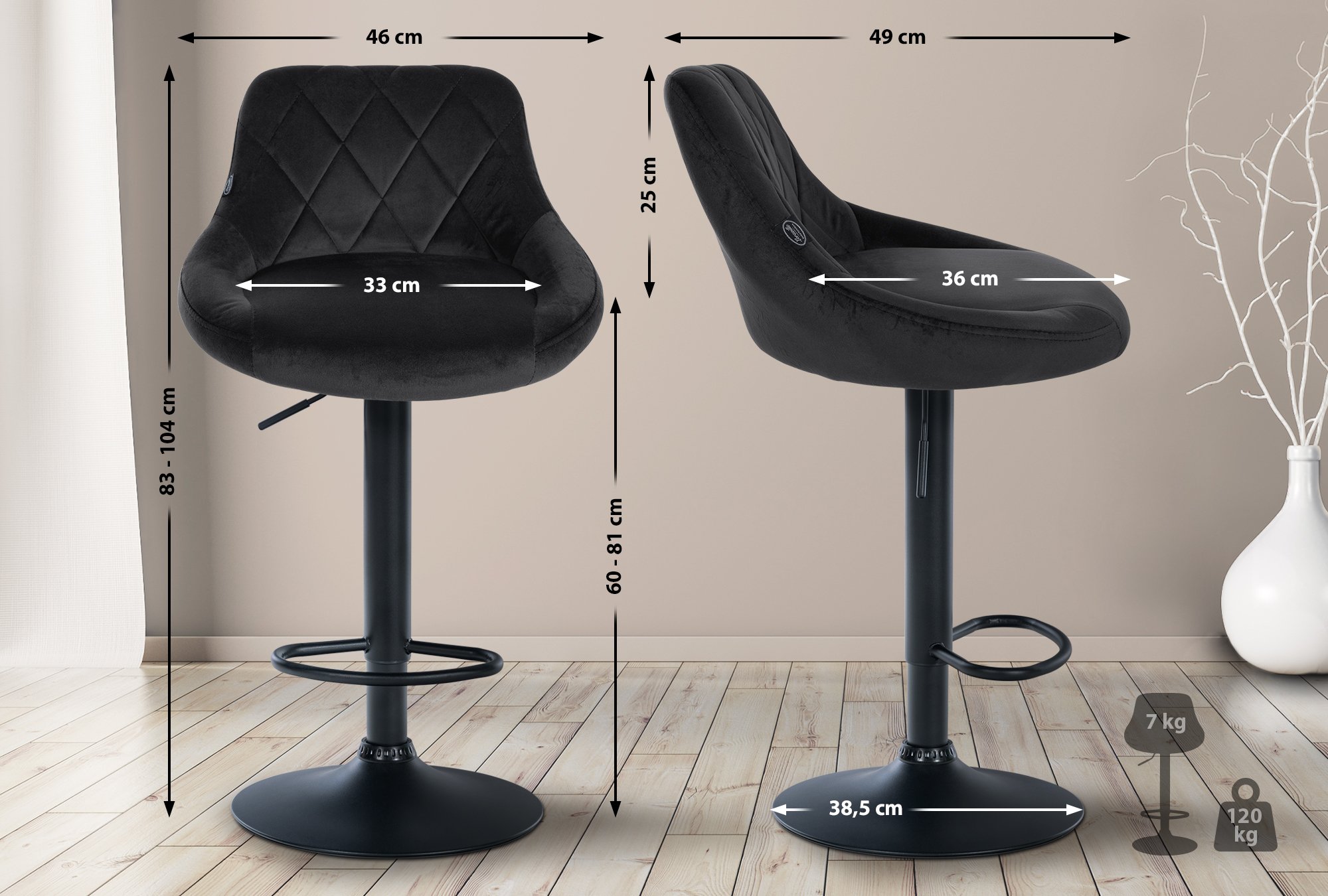 Set di 2 sgabelli da bar Lazio Velvet
