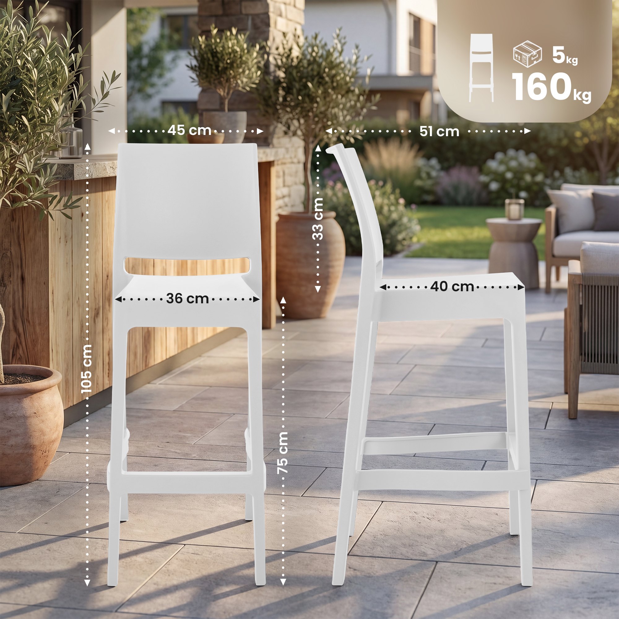 Set da 4 sgabelli da bar Maya in plastica
