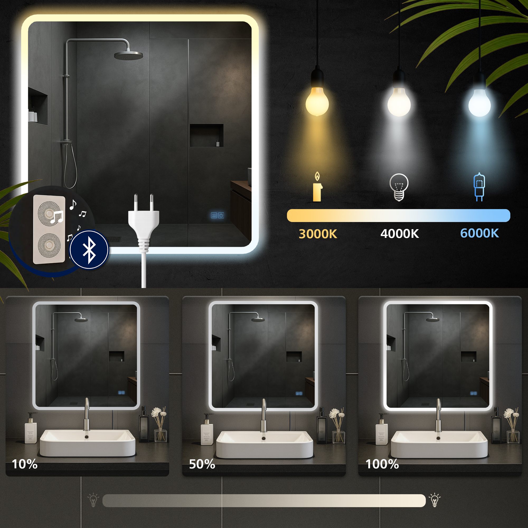 Specchio da bagno Jericho con Bluetooth
