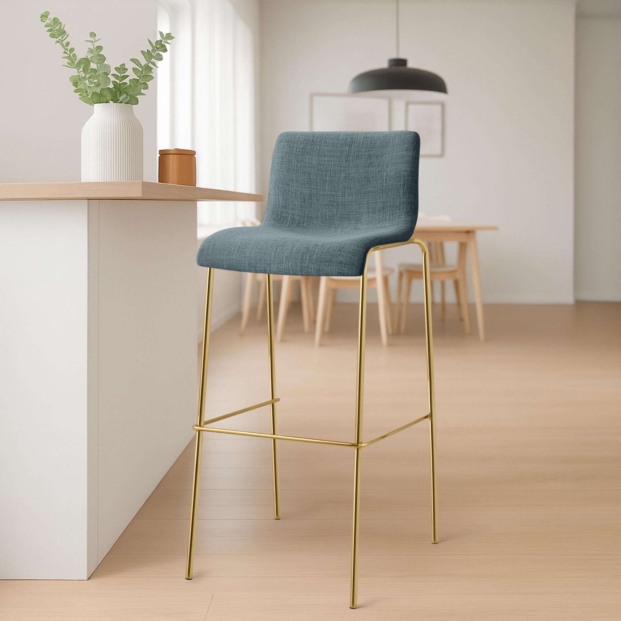Set 2 Sgabelli Bar Hover in Tessuto, Gambe Effetto Oro