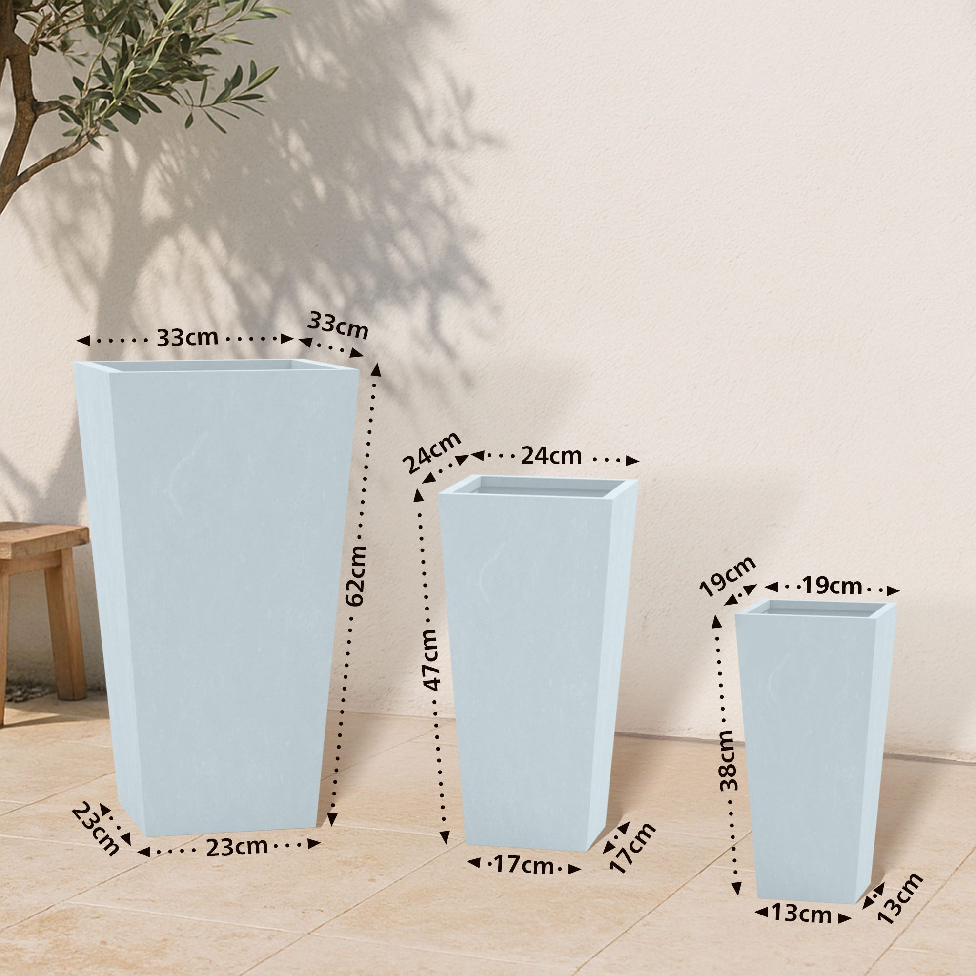 Set di 3 fioriere quadrate 2