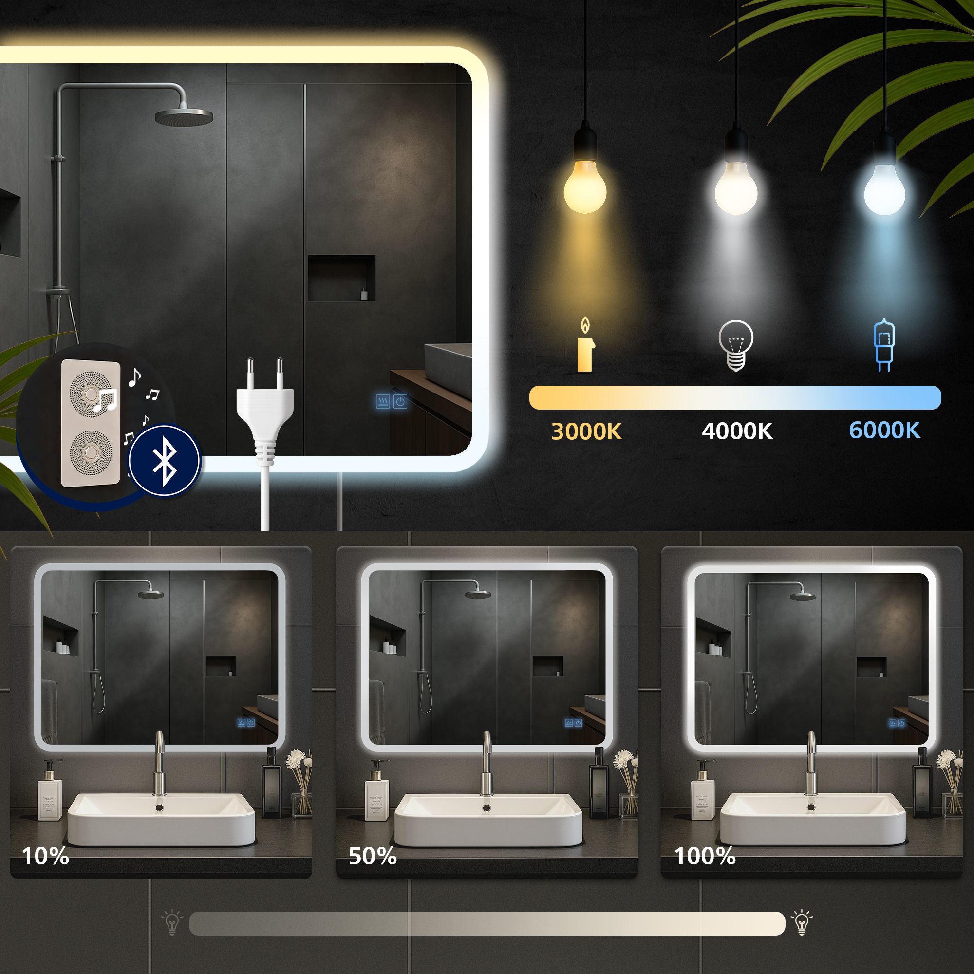 Specchio da bagno Jericho con Bluetooth