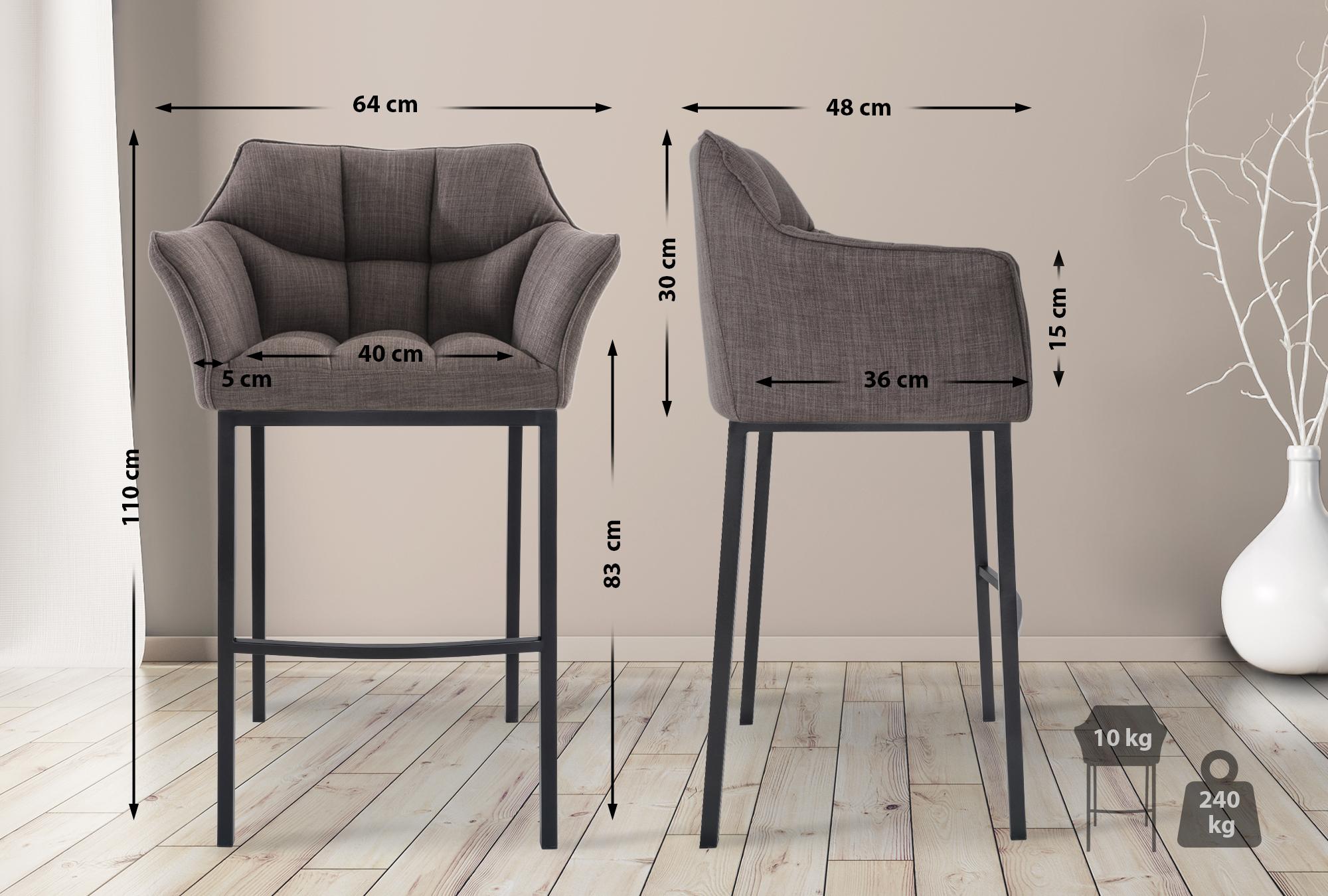 Set di 2 Sgabelli da Bar Damaso in Tessuto con Base a 4 Gambe