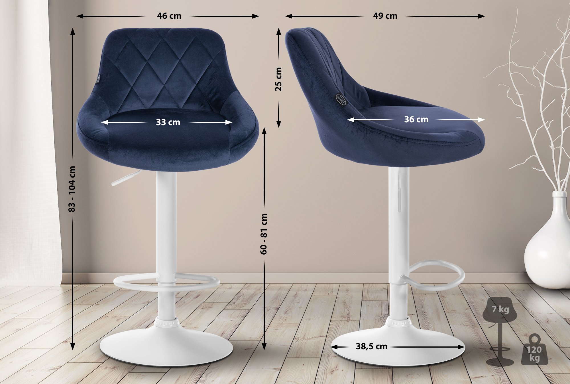 Set di 2 sgabelli da bar Lazio Velvet