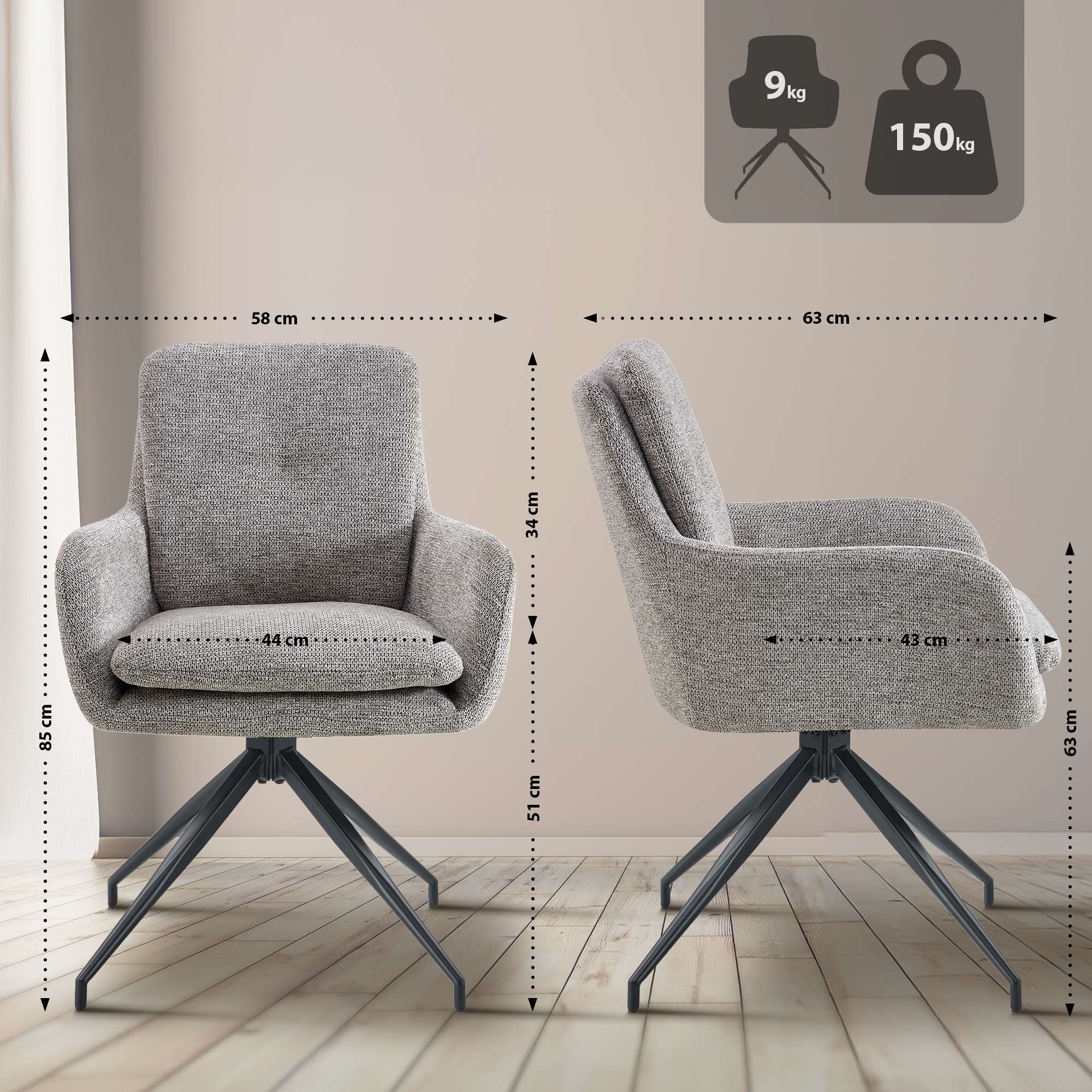 Set di 2 sedie da pranzo in tessuto Pickett