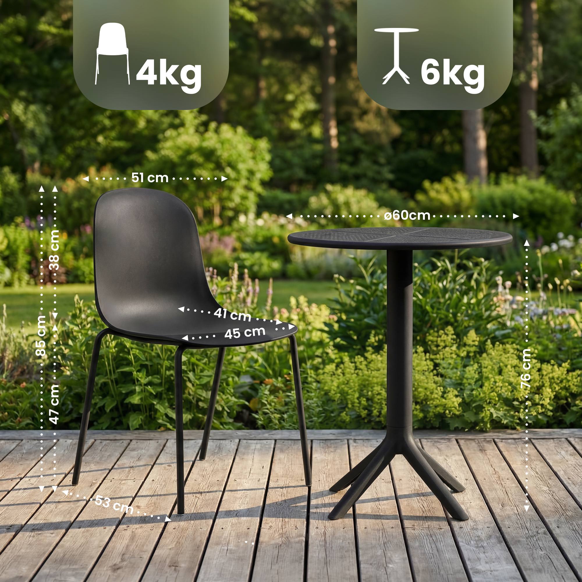 Set da giardino Torin con 2 sedie