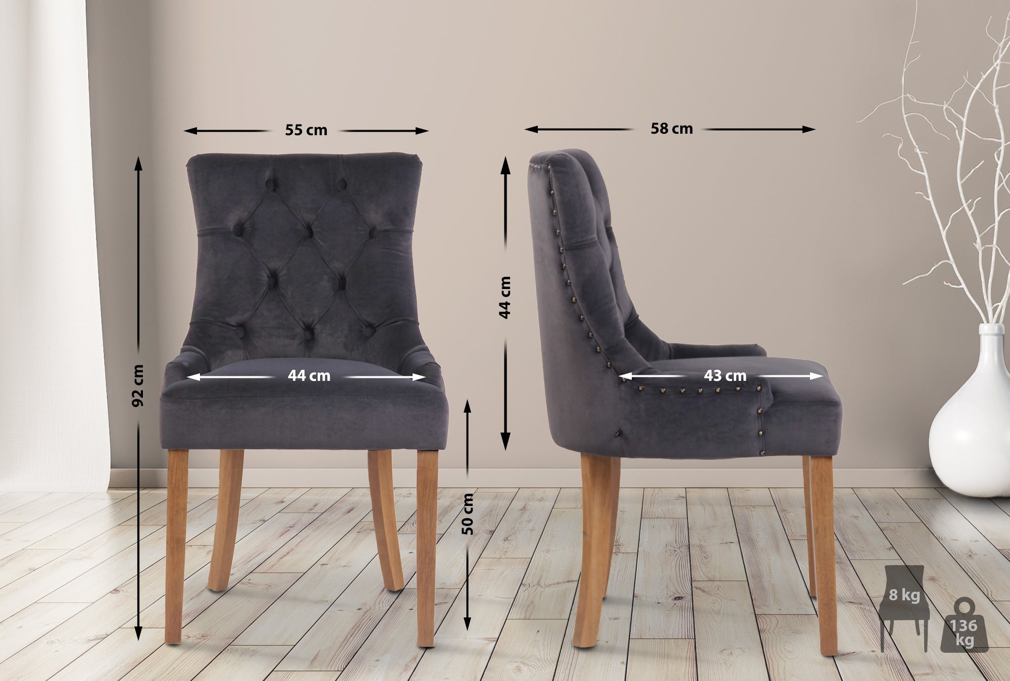 Set 4 poltrone pranzo Aberdeen in velluto