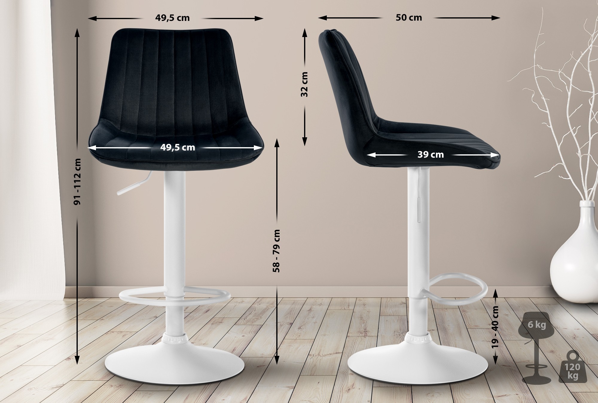 Sgabello da bar Toni velluto elegante, comodo e resistente, ideale per cucina o locale, design moderno per ogni ambiente
