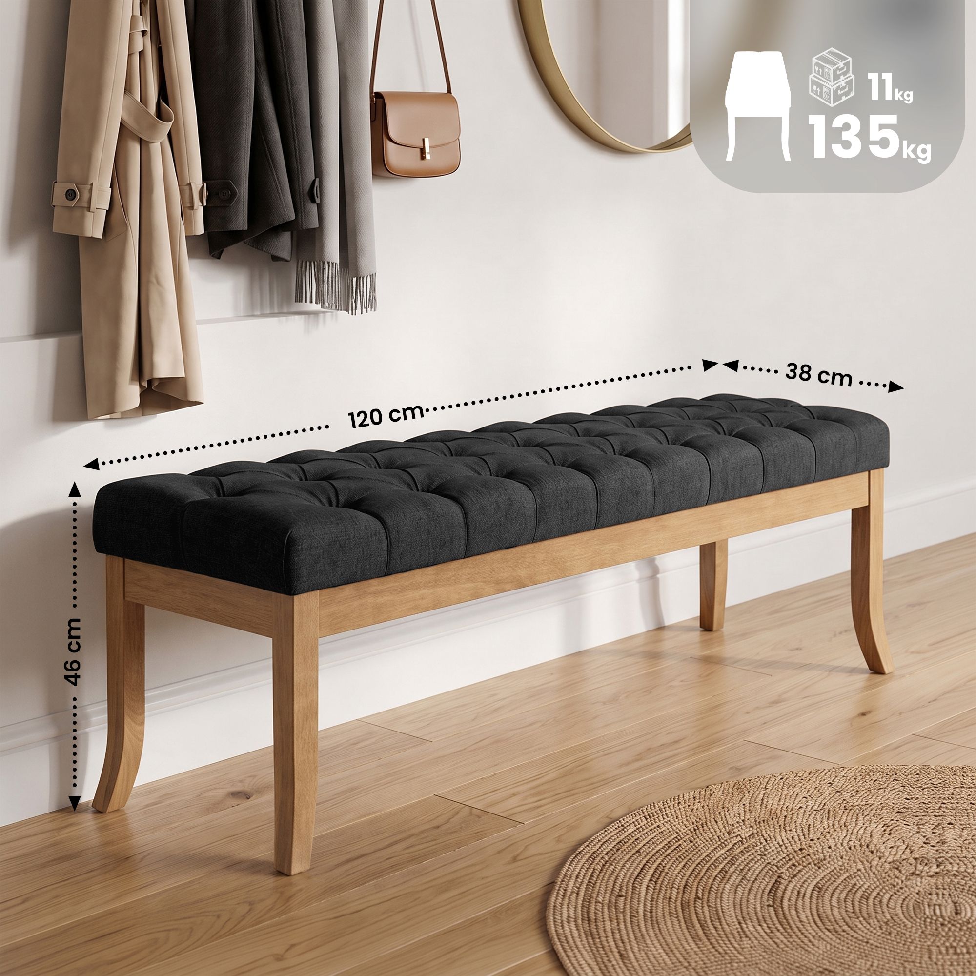 Panca Ramses in tessuto con struttura in legno chiaro