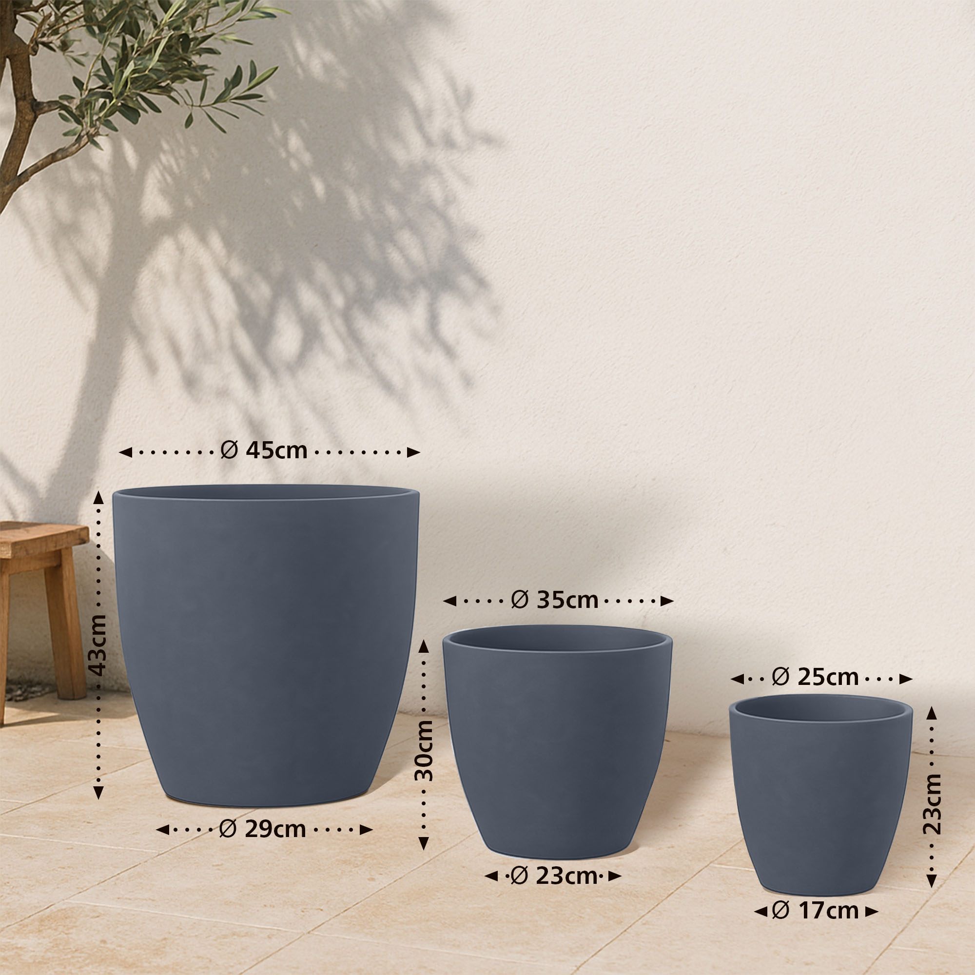 Set di 3 fioriere rotonde 1