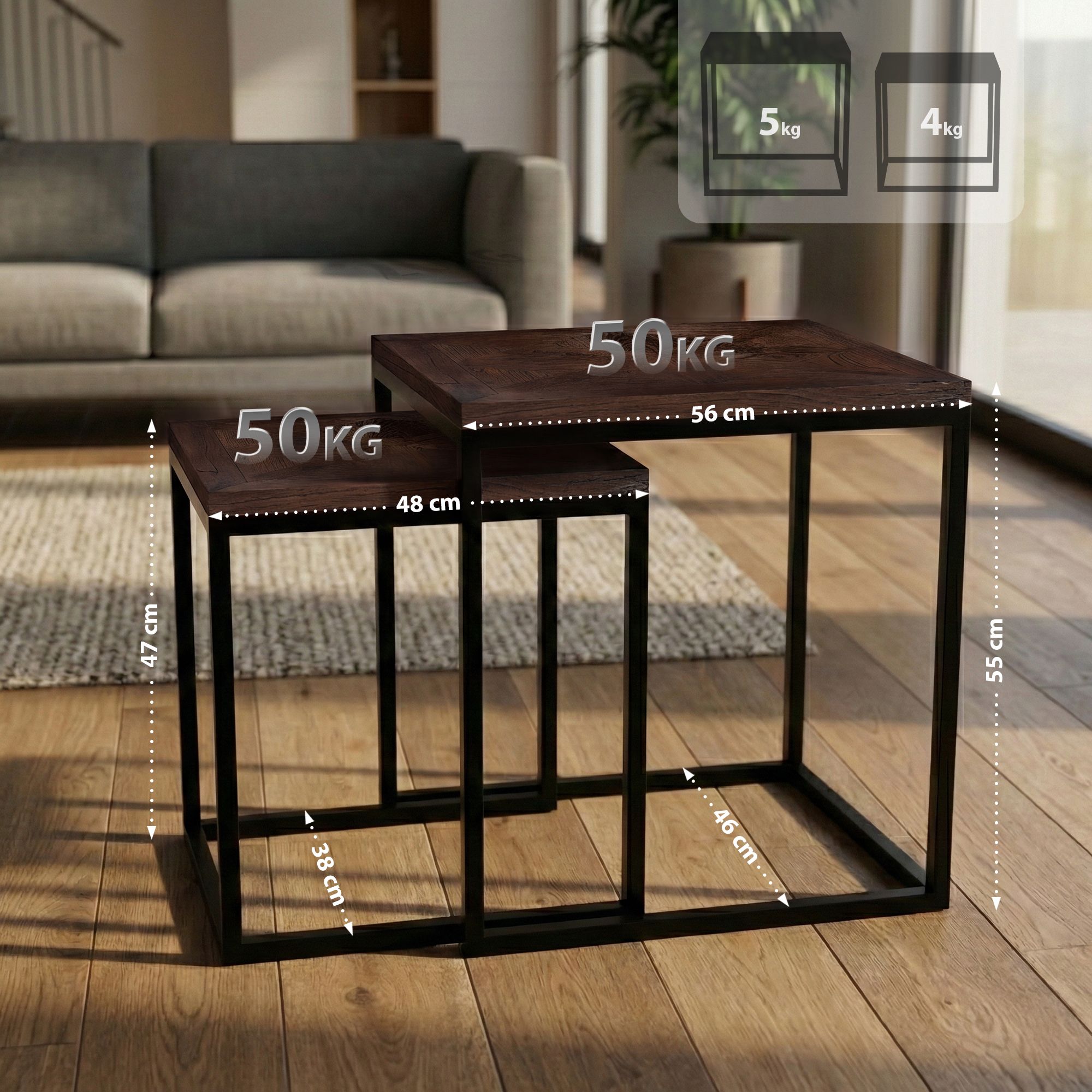 Set di 2 tavolini d'appoggio Talero, tavolini bassi da salotto per soggiorno, design moderno
