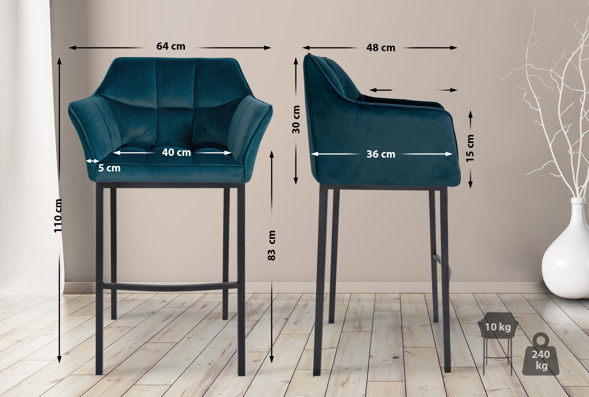 Set di 2 sgabelli bar Damaso in velluto con base a quattro gambe