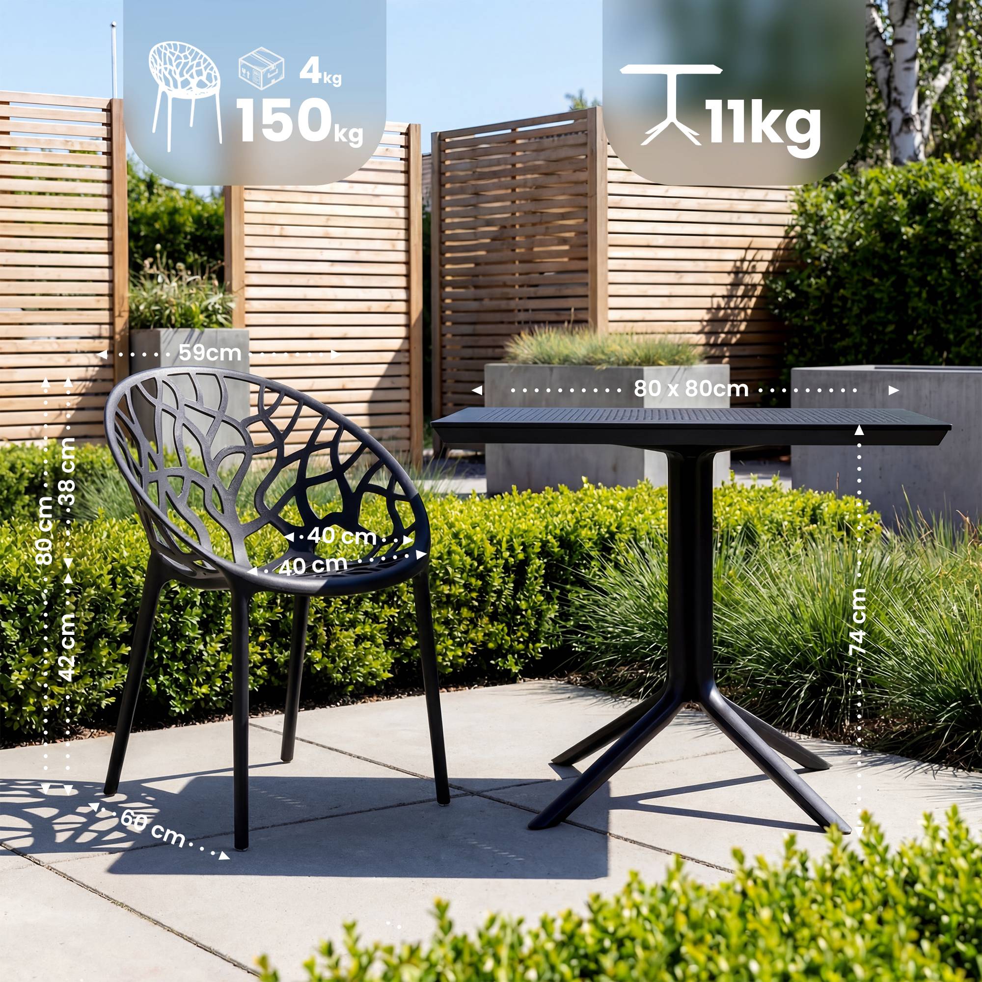 Set mobili da giardino Avara con 4 sedie