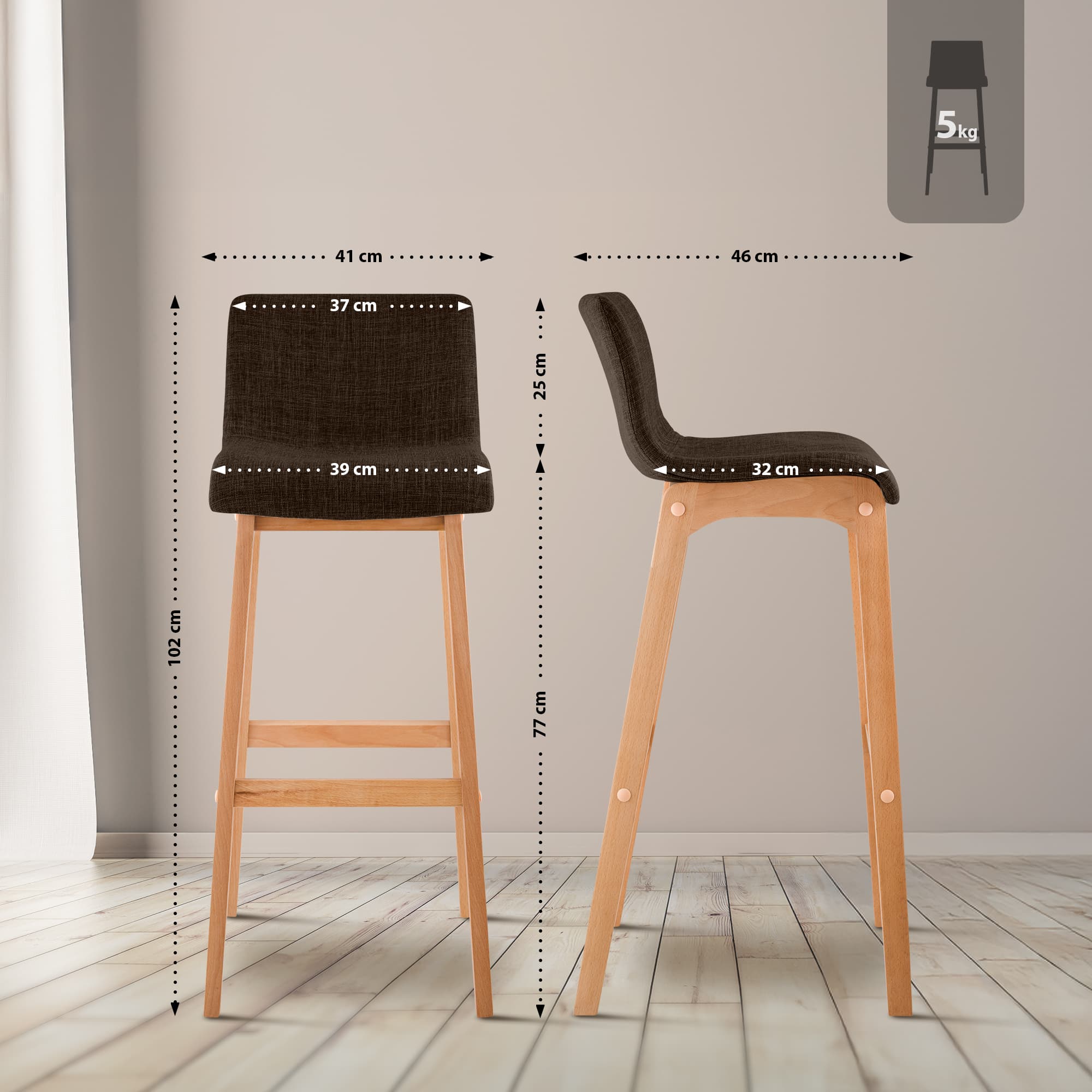 Sgabello da Bar Hover Tessuto Base a Quattro Gambe Natura