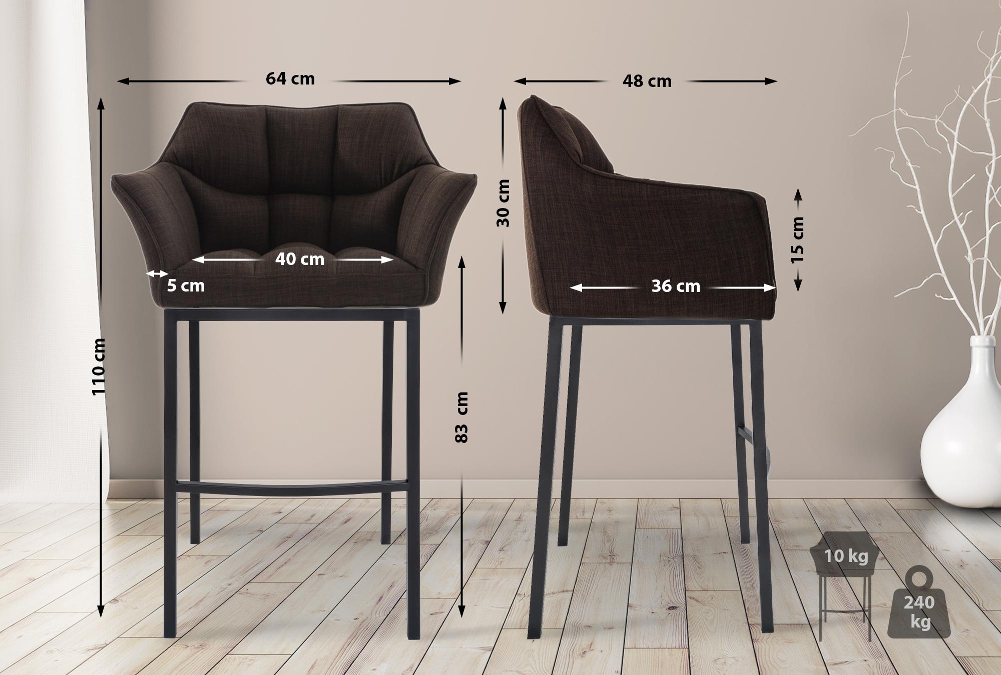 Set di 2 Sgabelli da Bar Damaso in Tessuto con Base a 4 Gambe