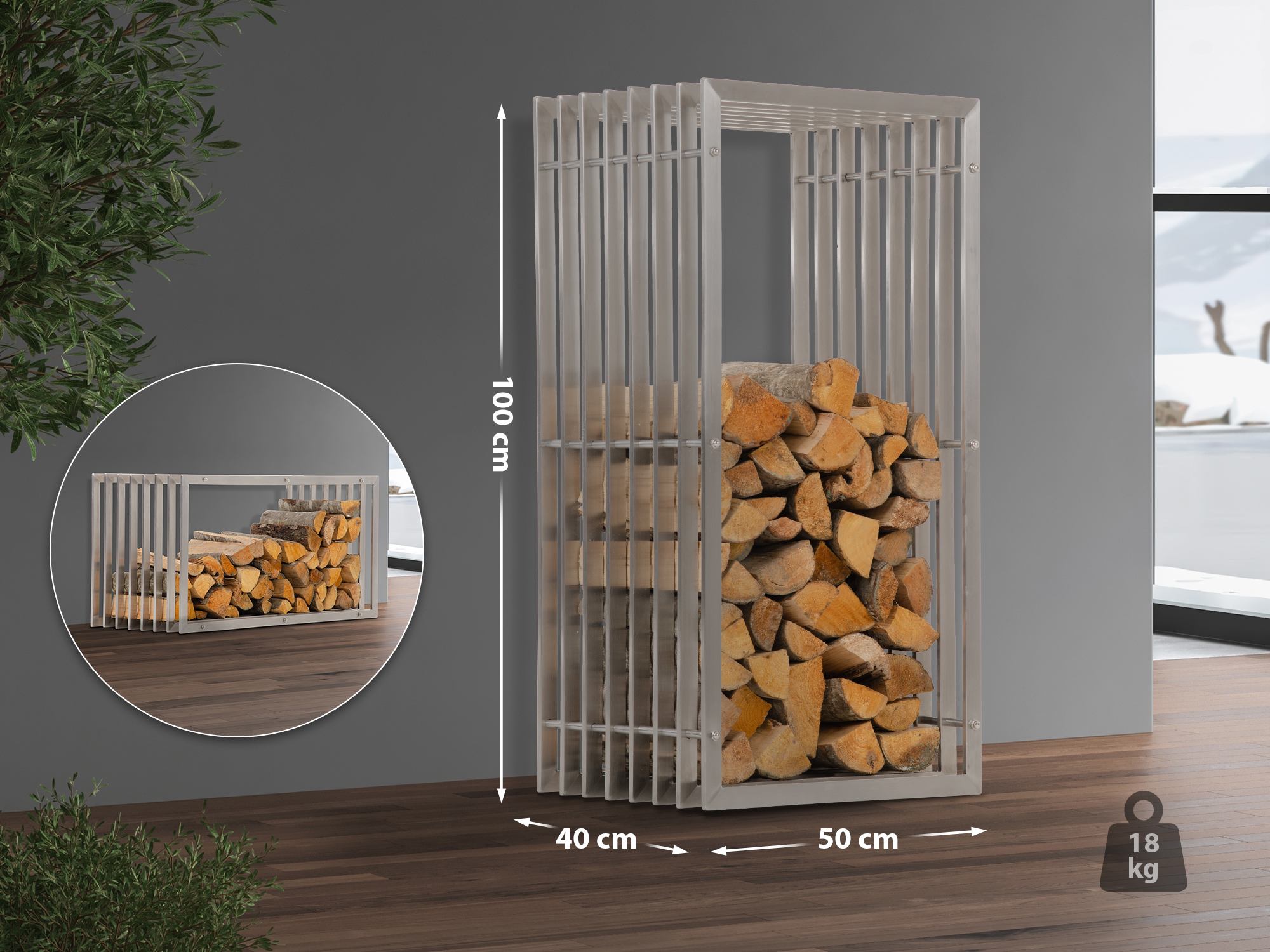 Portalegna Irving in robusto acciaio inox